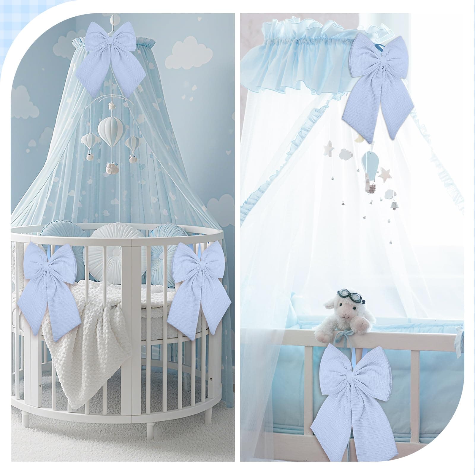 Blue Baby Crib Canopy with Bows Nursery Decor 2 pack - Thumbnail 2
