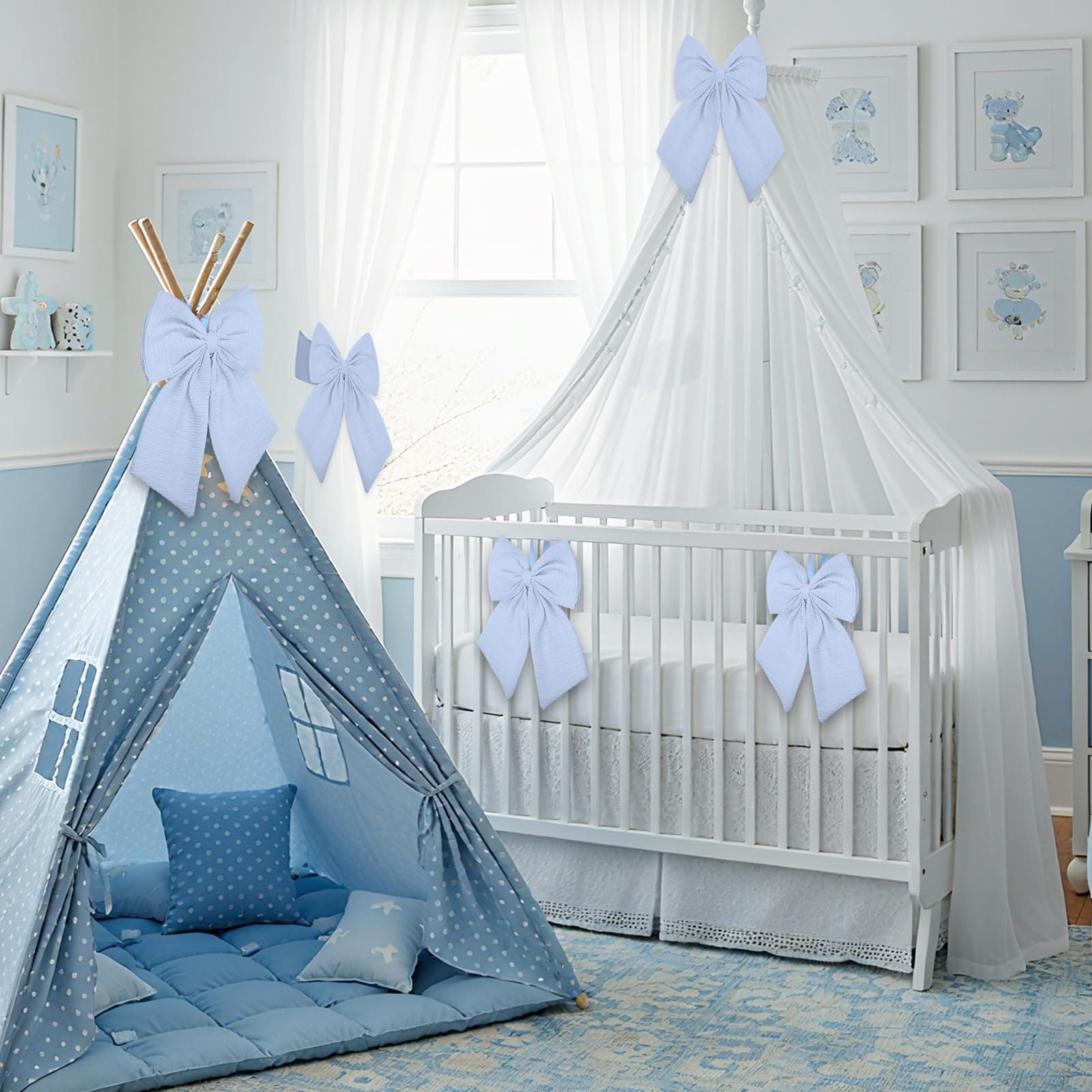 Blue Baby Crib Canopy with Bows Nursery Decor 2 pack - Thumbnail 3