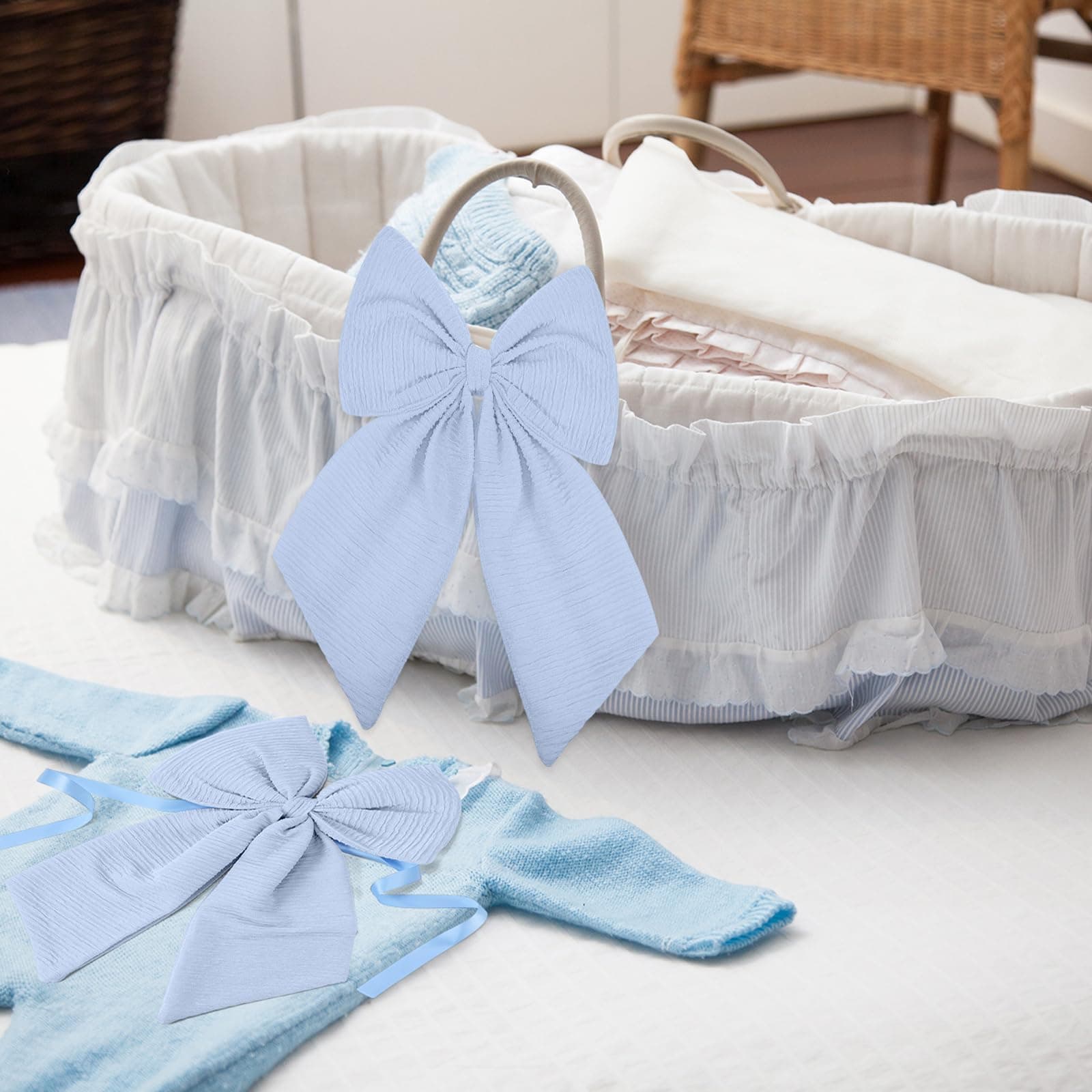 Blue Baby Crib Canopy with Bows Nursery Decor 2 pack - Thumbnail 4