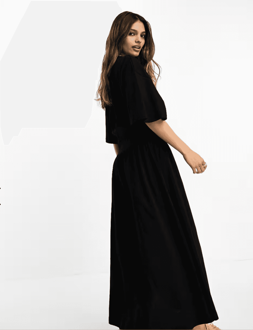 River Island | Black Cinched Waist Midi Tee Dress with Pockets | Size 14 - Thumbnail 2