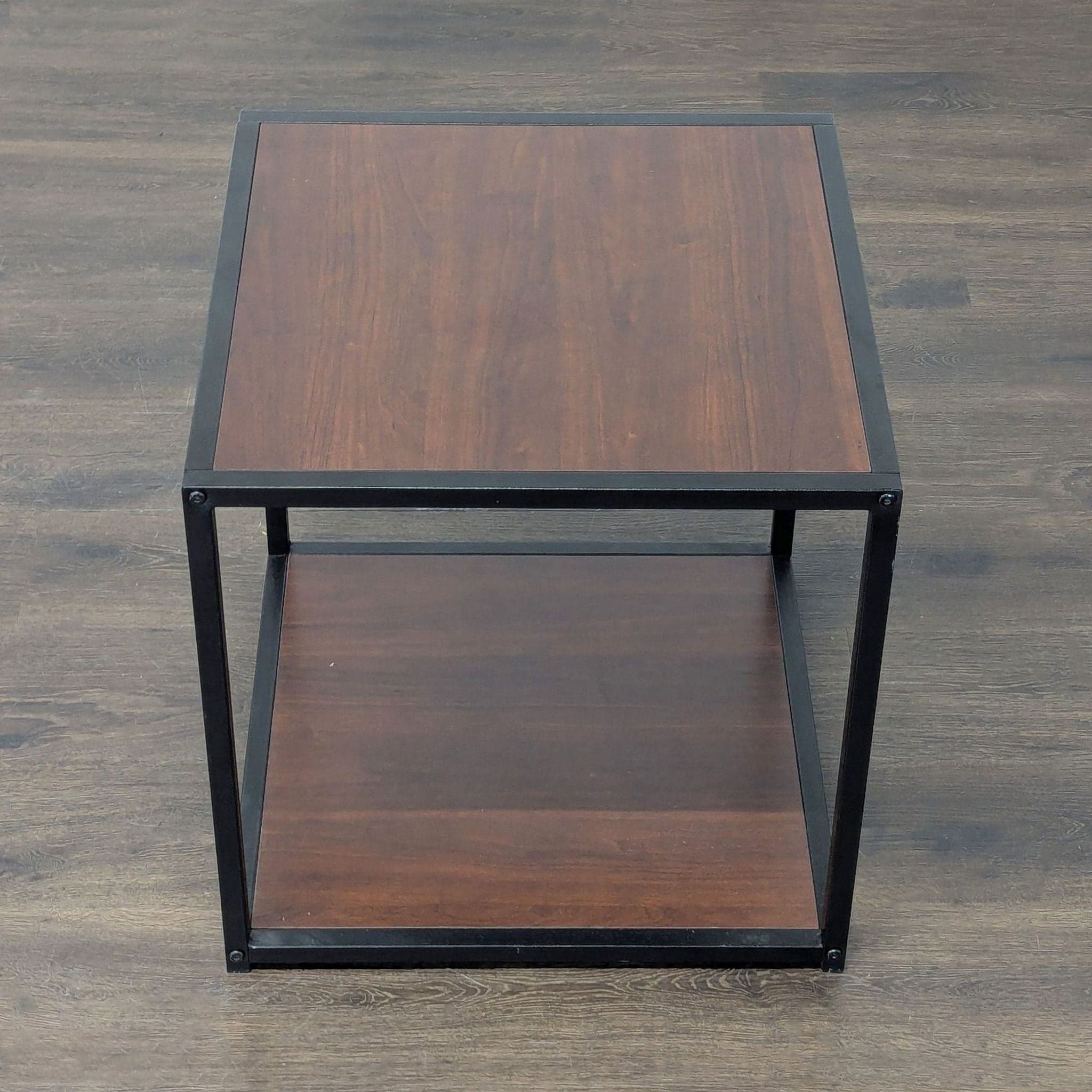 Two Tier Metal and Wood End Table - Thumbnail 2