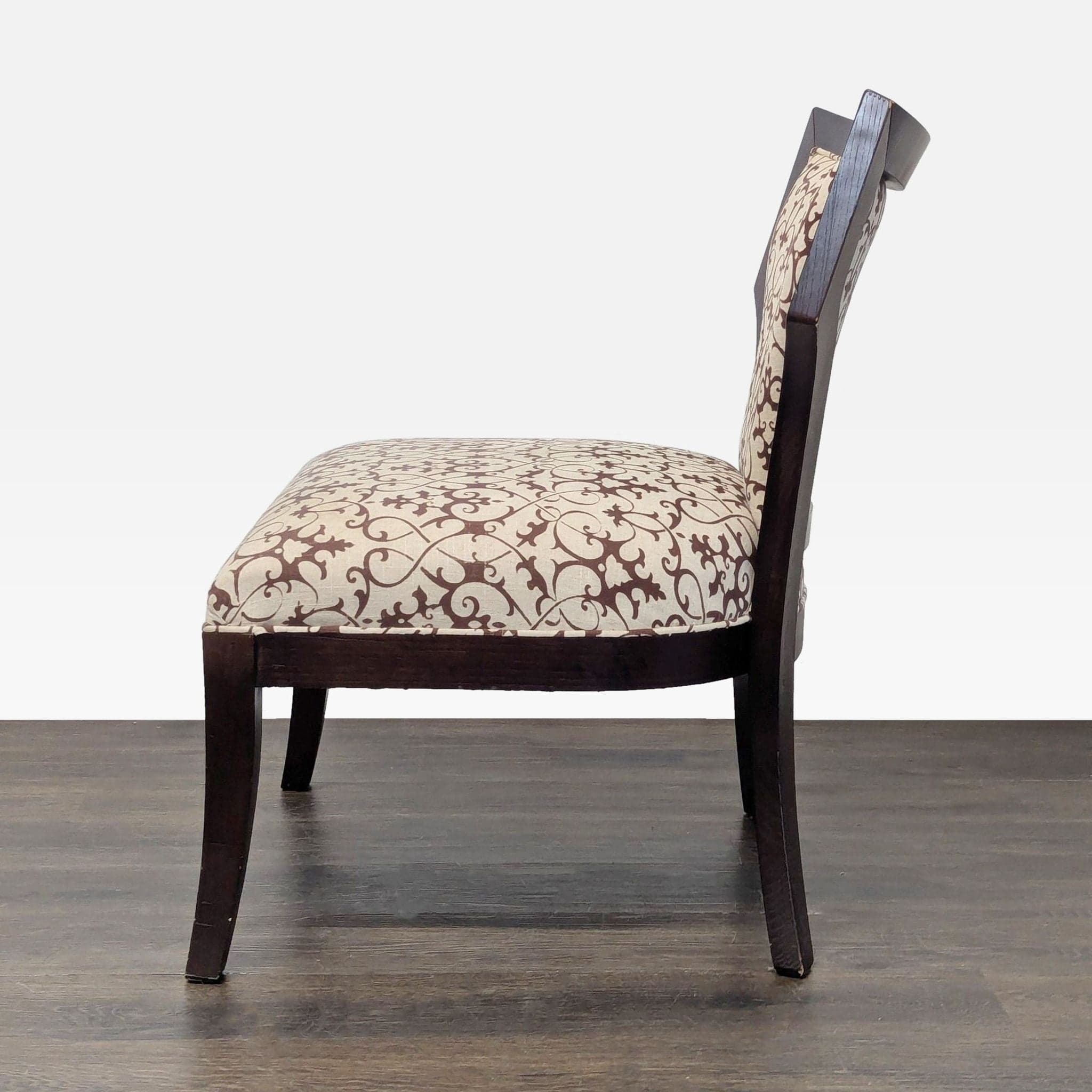 Elegant Lounge Chair with Patterned Upholstery and Wooden Frame - Thumbnail 3