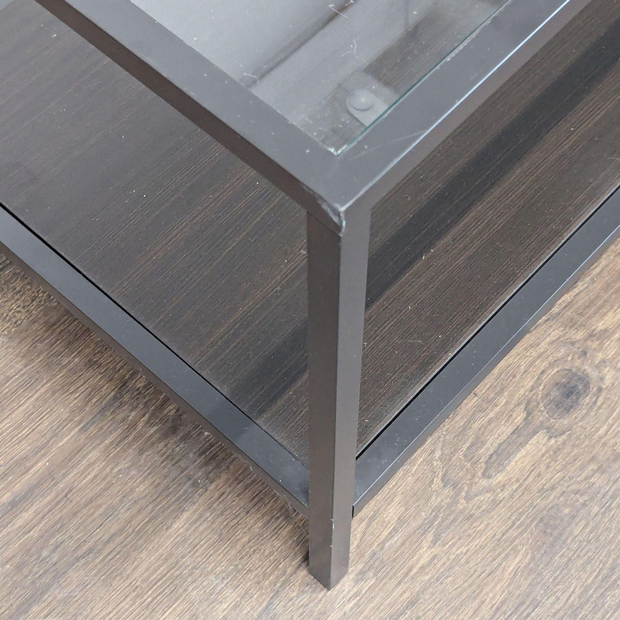 Glass Top Coffee Table with Wood Shelf on Metal Frame - Thumbnail 3
