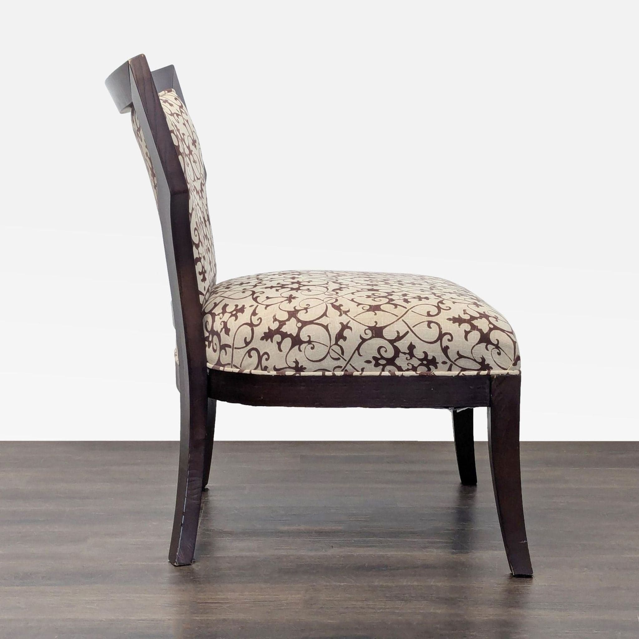 Elegant Lounge Chair with Patterned Upholstery and Wooden Frame - Thumbnail 7