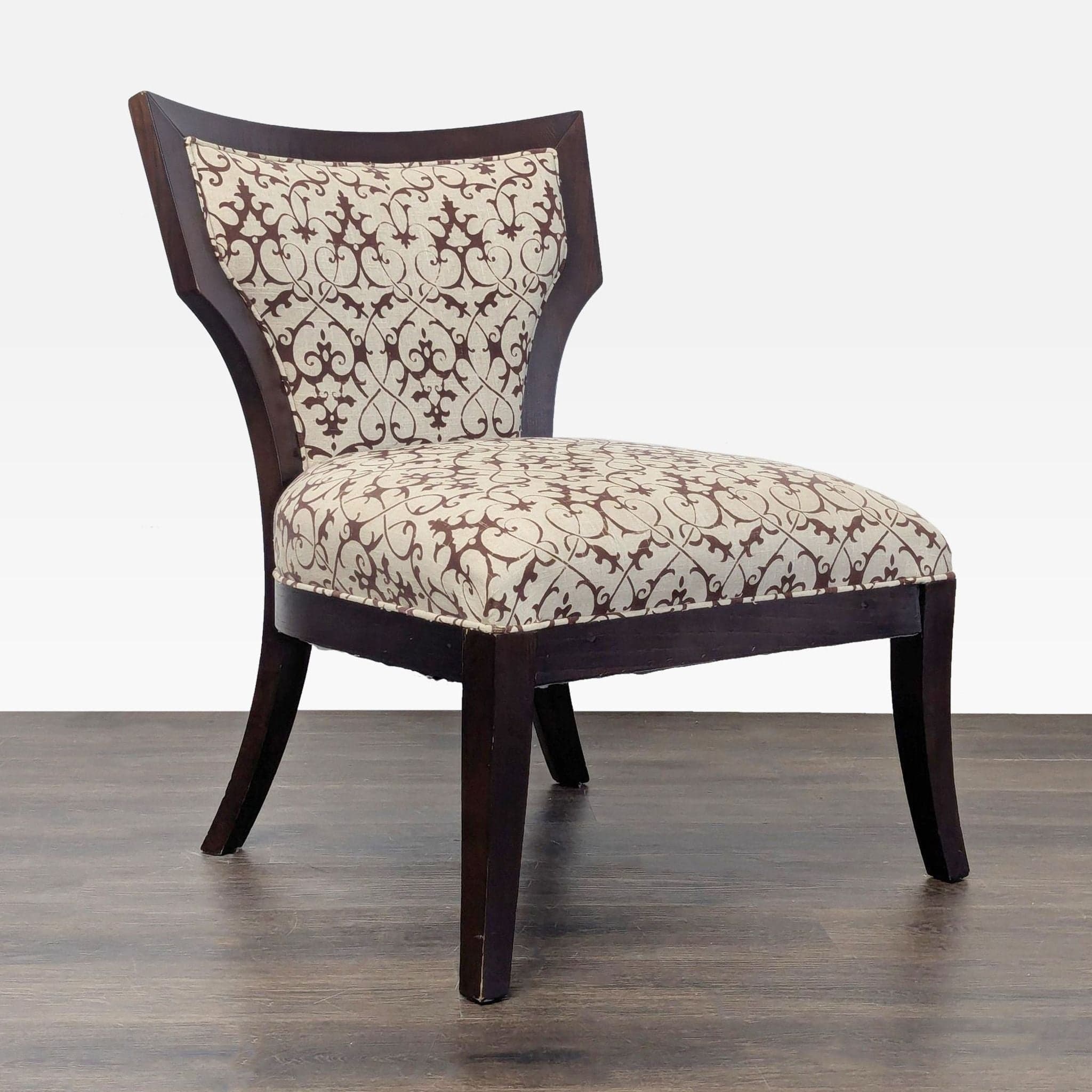 Elegant Lounge Chair with Patterned Upholstery and Wooden Frame - Thumbnail 2