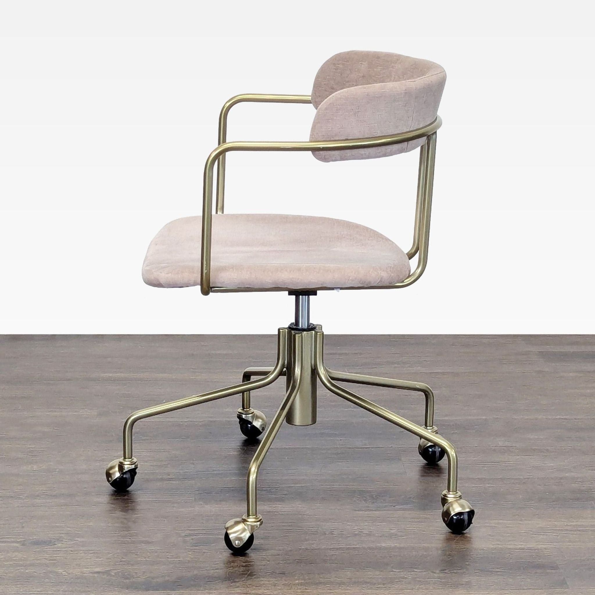 West Elm Modern Upholstered Office Chair with Brass Base and Casters - Thumbnail 8
