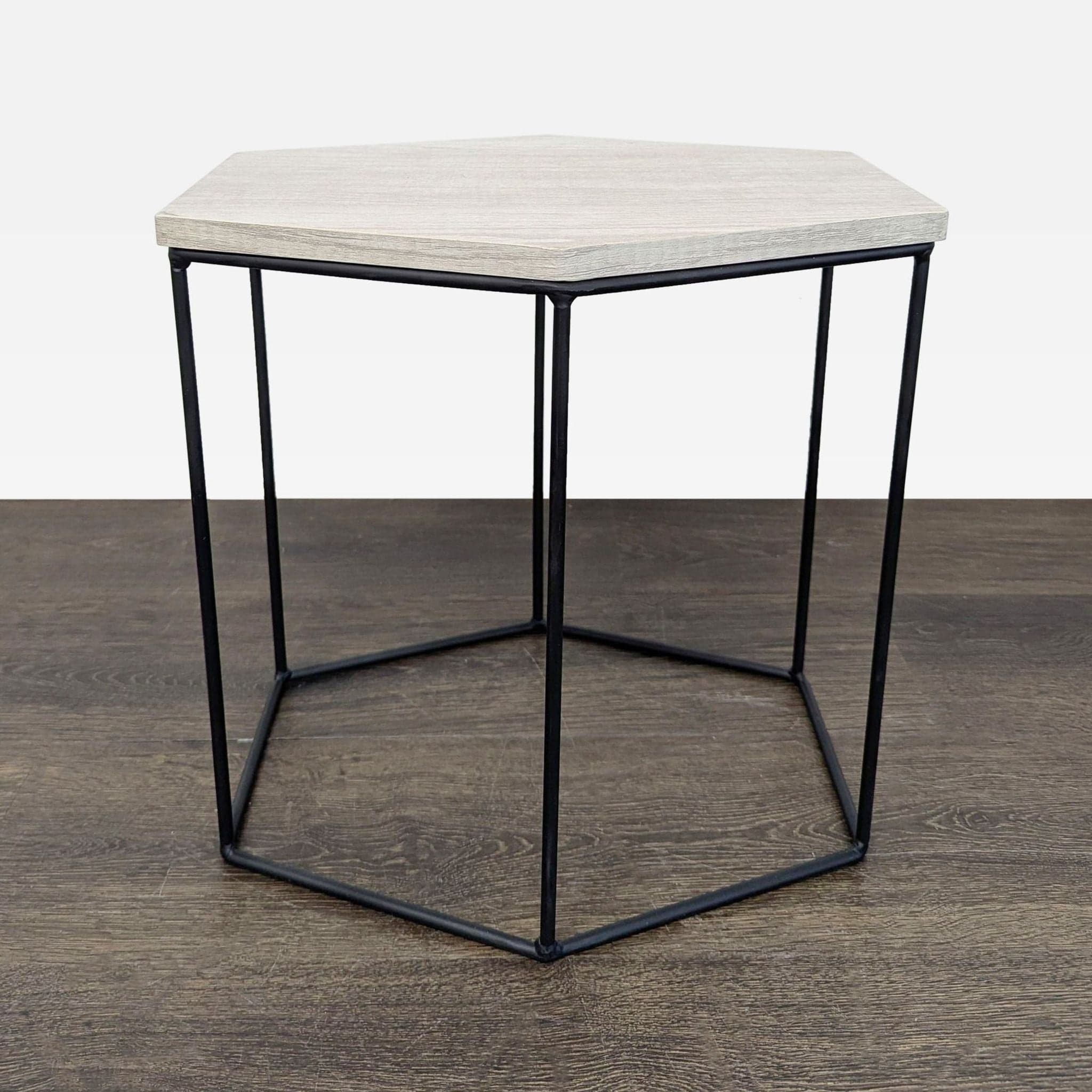 Trio of Wood Top Hexagon Tables - Thumbnail 5