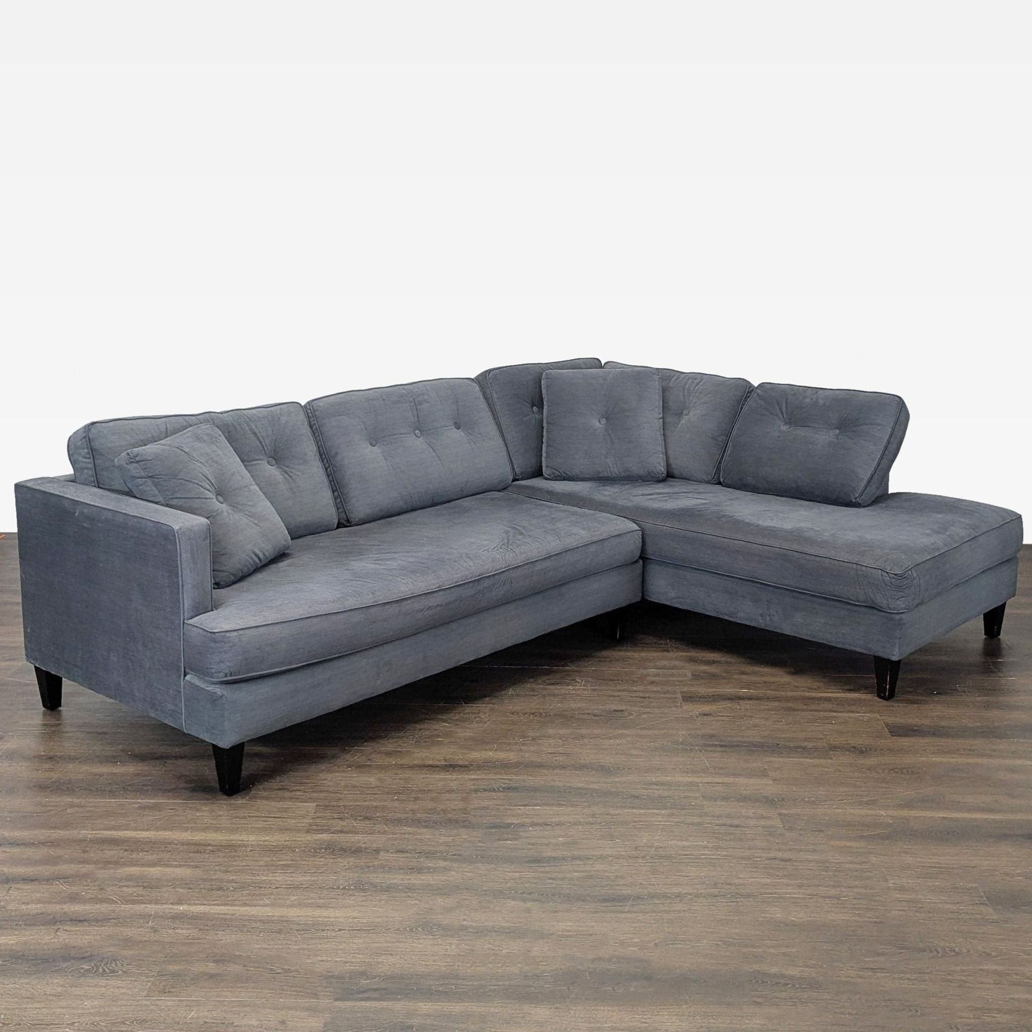 Modern Gray L-Shaped Sectional Sofa with Tufted Cushions - Thumbnail 2