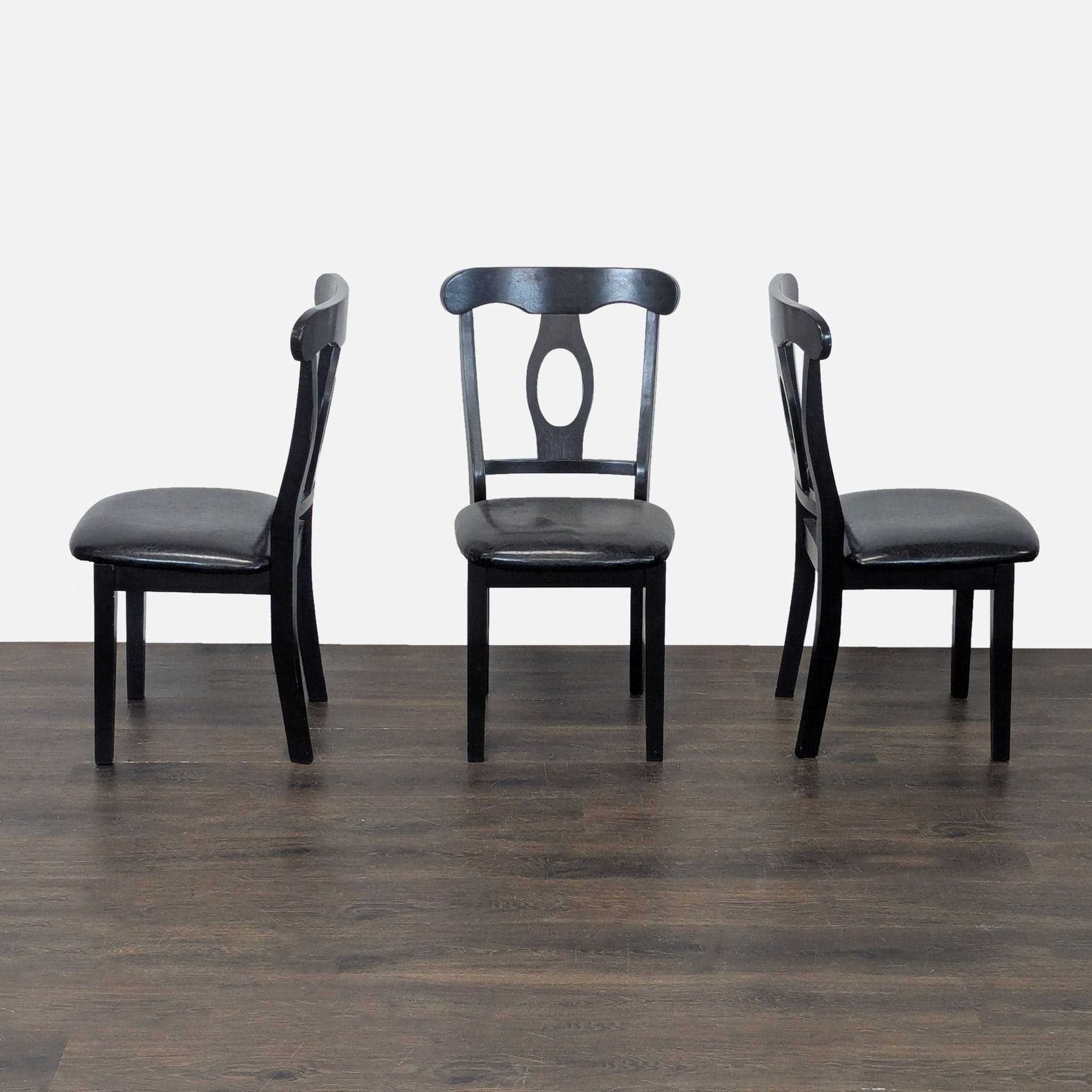 Long Wood Forest Products Black 4-Piece Dining Set with Round Table - Thumbnail 5