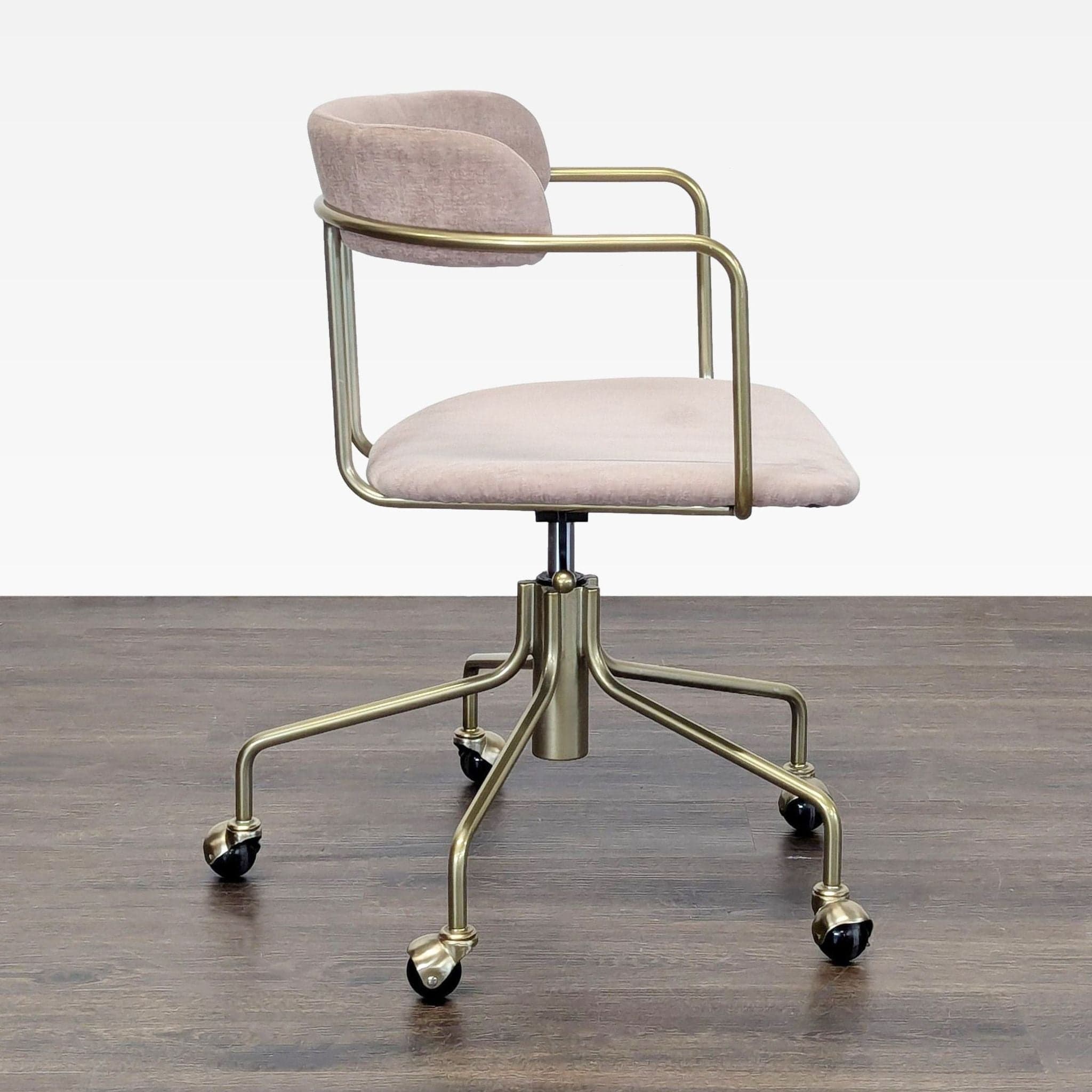 West Elm Modern Upholstered Office Chair with Brass Base and Casters - Thumbnail 3