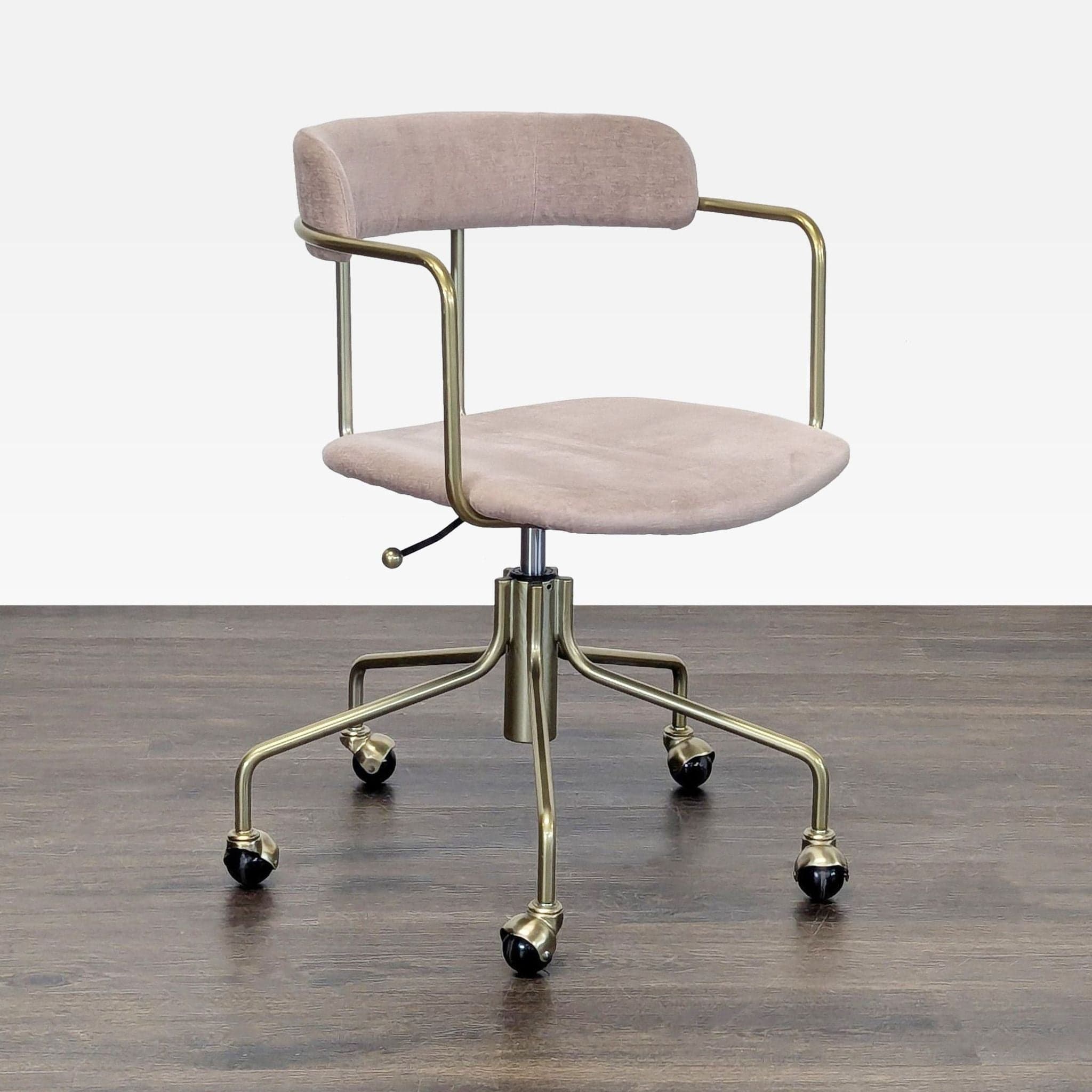 West Elm Modern Upholstered Office Chair with Brass Base and Casters - Thumbnail 2