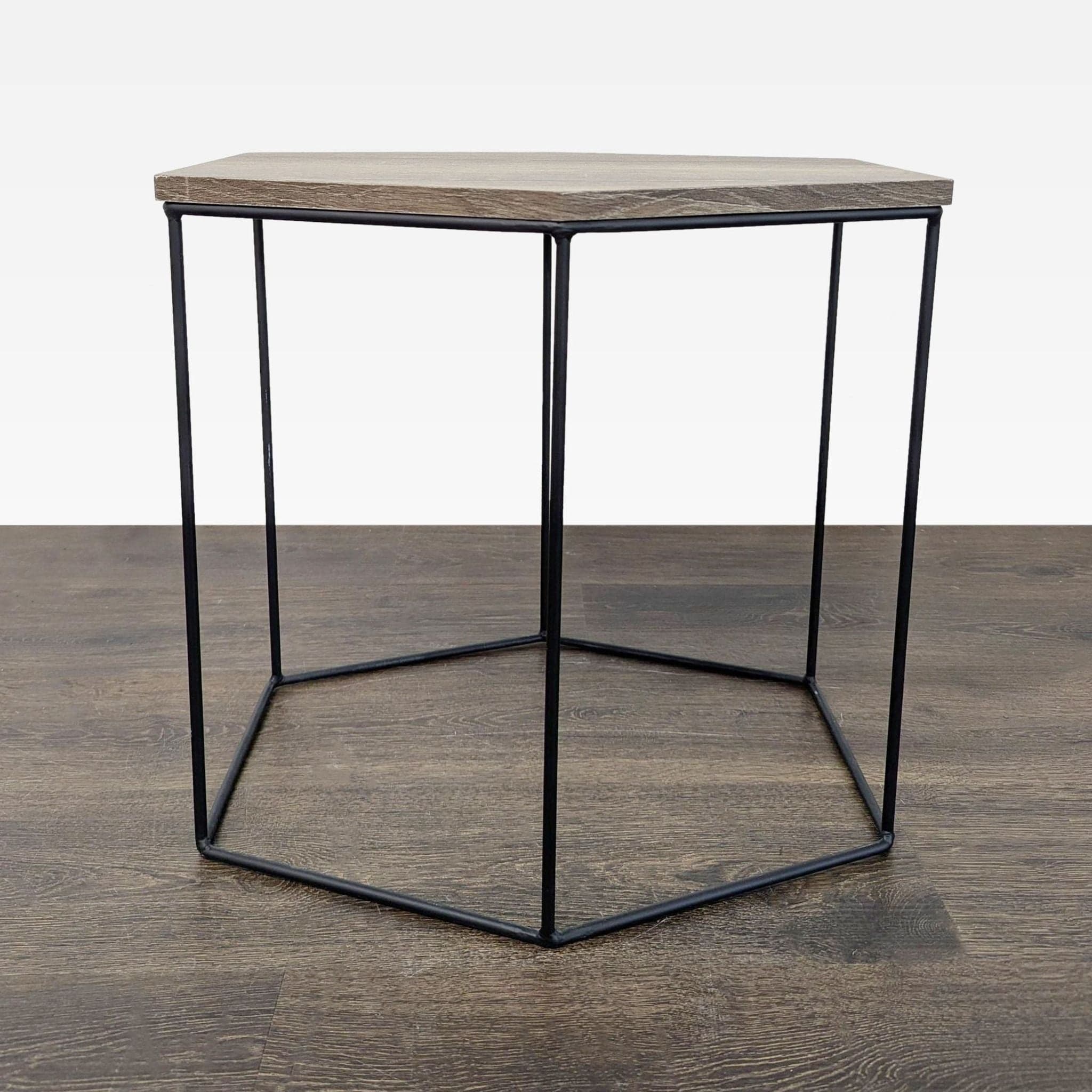 Trio of Wood Top Hexagon Tables - Thumbnail 2