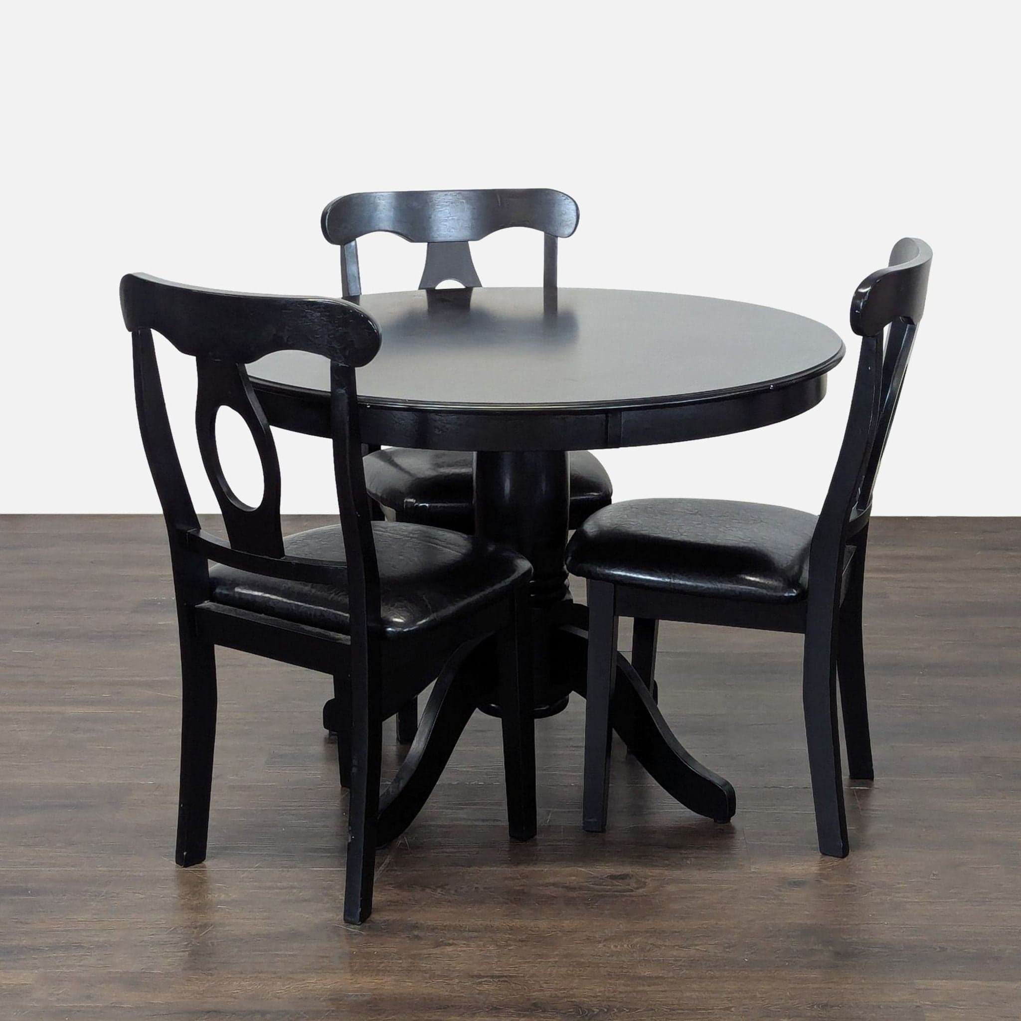Long Wood Forest Products Black 4-Piece Dining Set with Round Table - Thumbnail 11