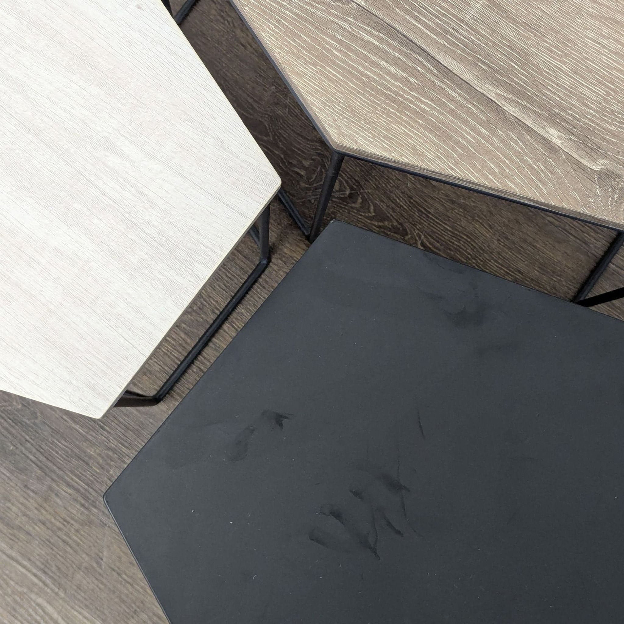 Trio of Wood Top Hexagon Tables - Thumbnail 9