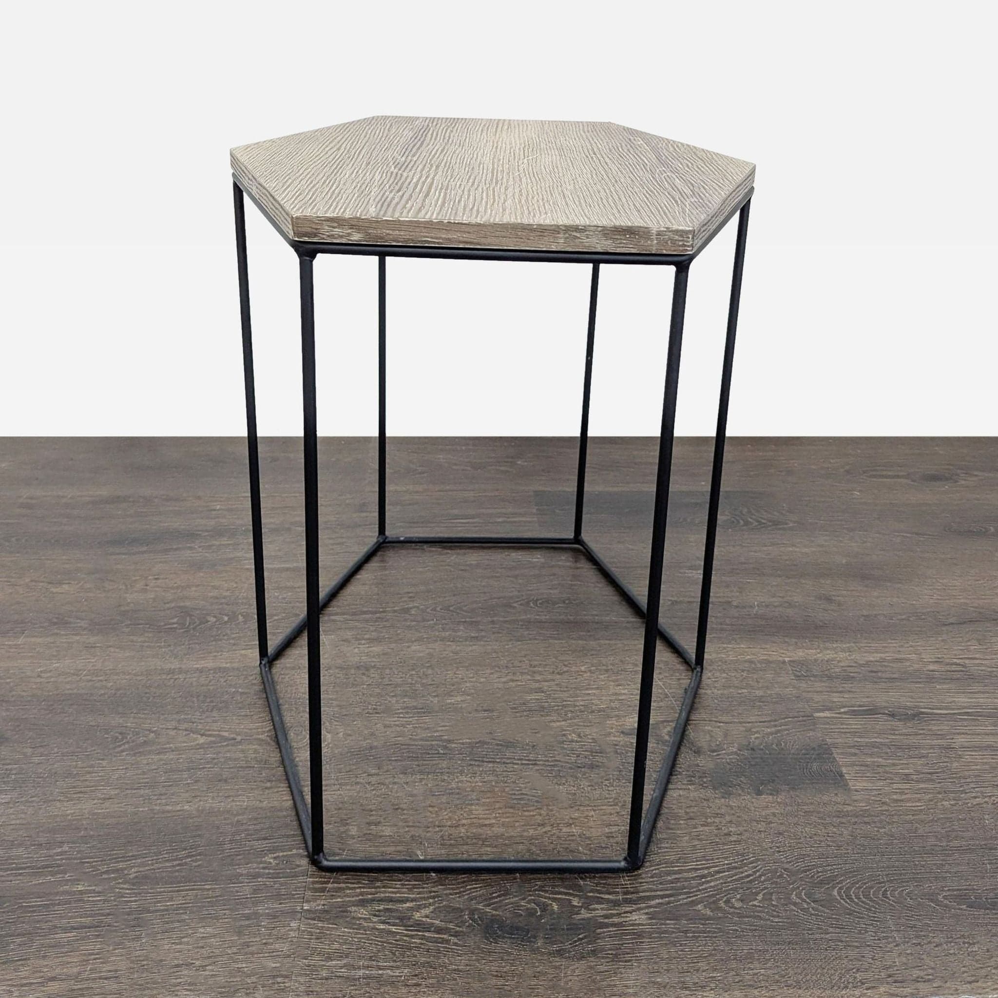 Trio of Wood Top Hexagon Tables - Thumbnail 12