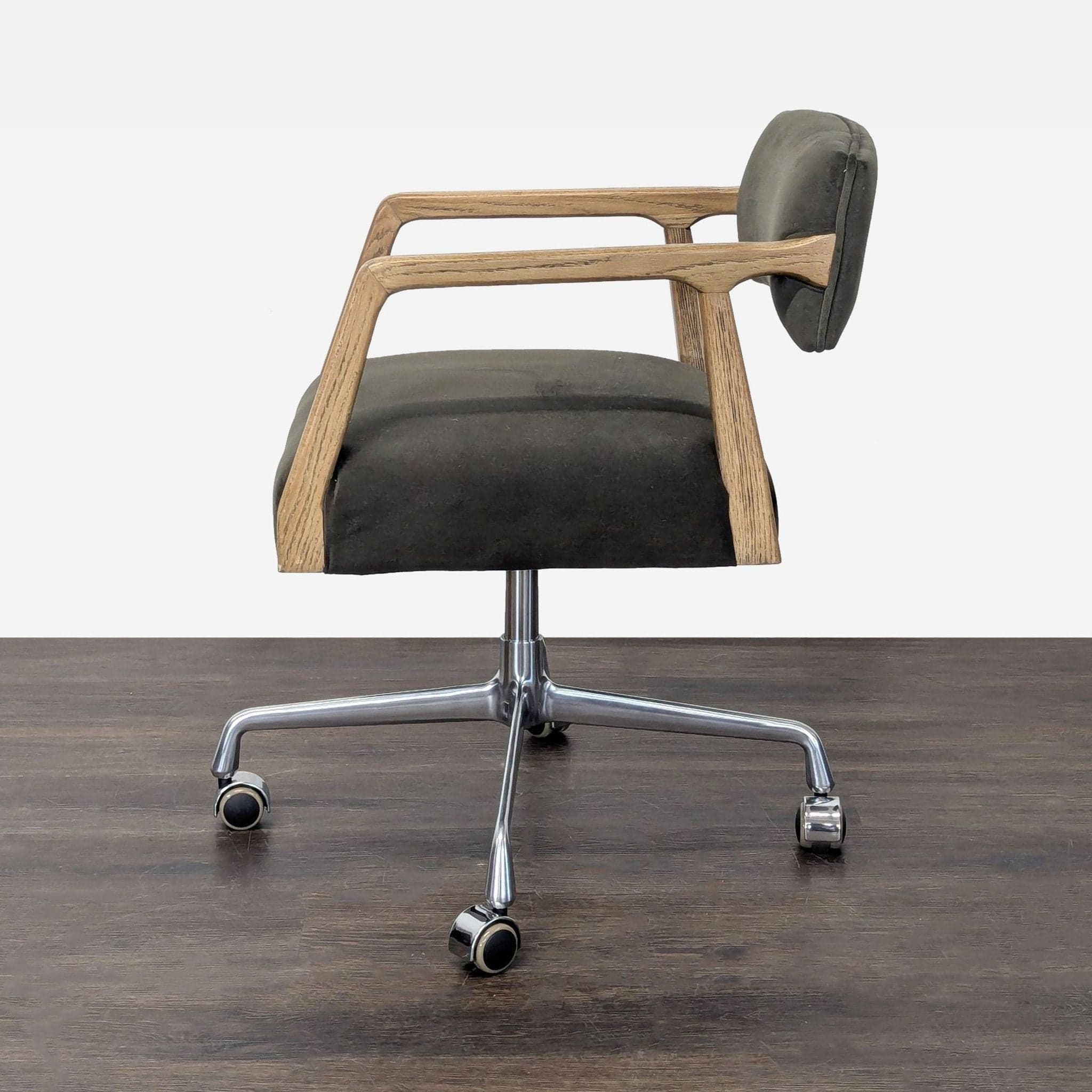 Four Hands Tyler Modern Office Chair with Wood Arms and Metal Base - Thumbnail 2
