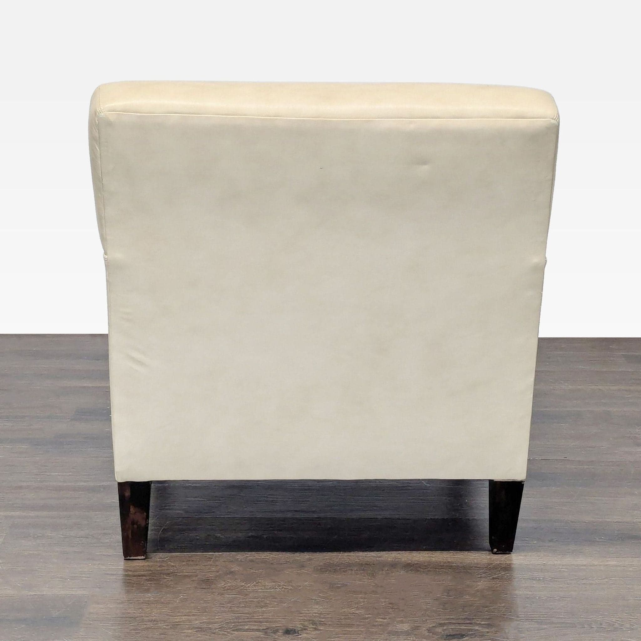 Modern Cream Leather Lounge Chair with Dark Wood Legs - Thumbnail 3