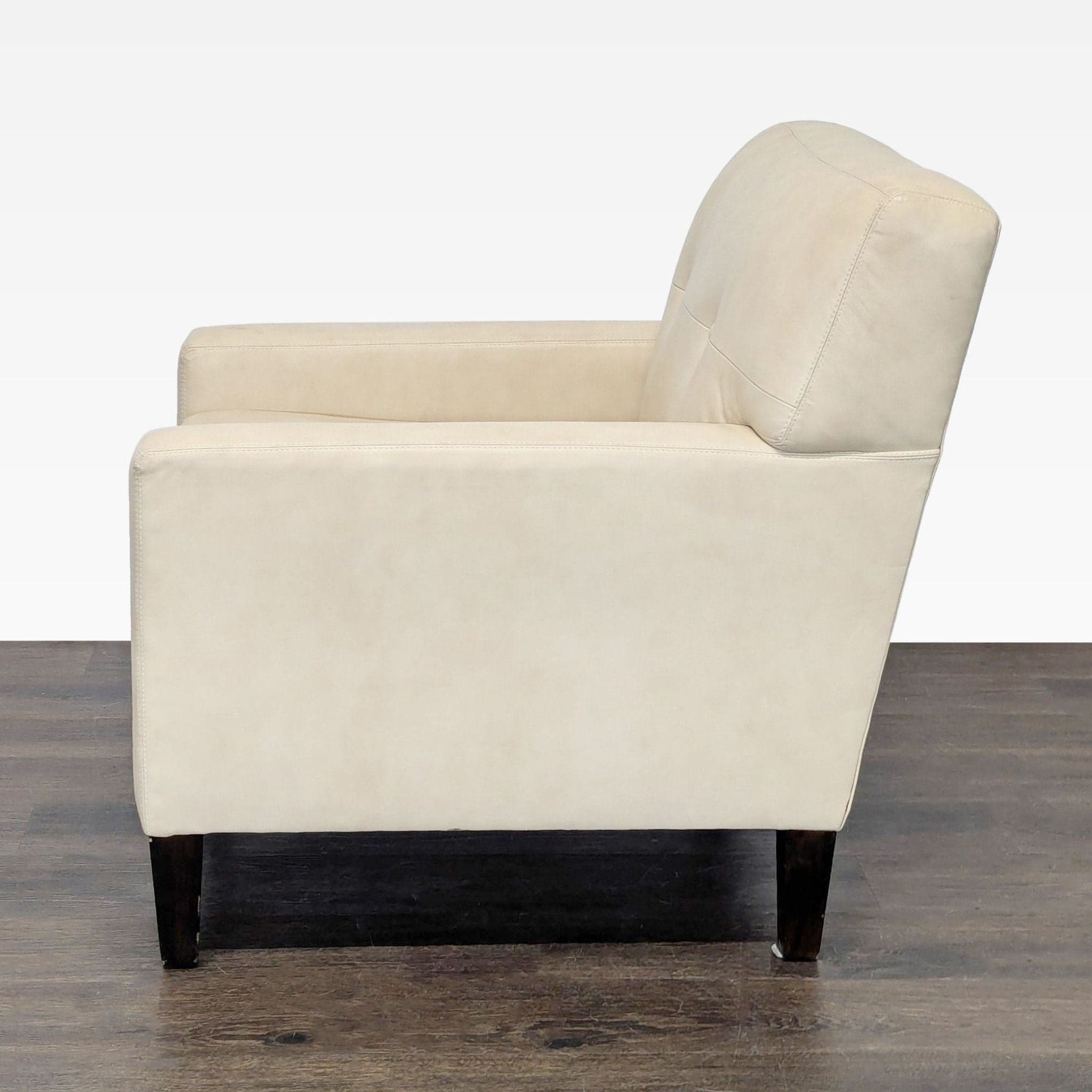 Modern Cream Leather Lounge Chair with Dark Wood Legs - Thumbnail 4