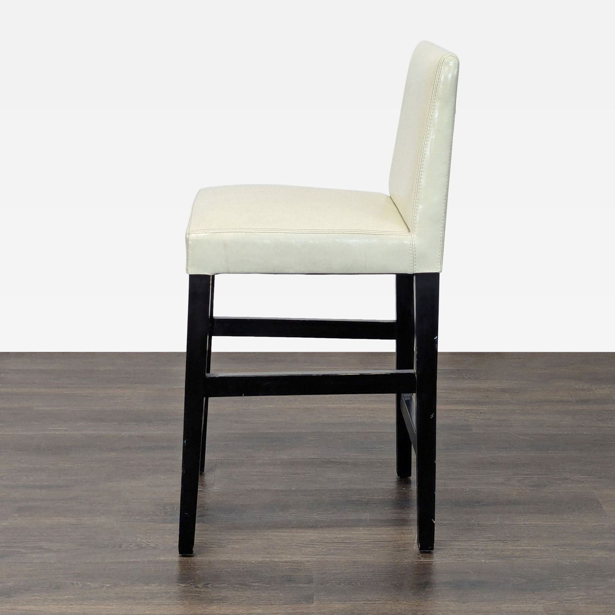 Crate & Barrel Leather Bar Stool with Wood Legs - Thumbnail 3