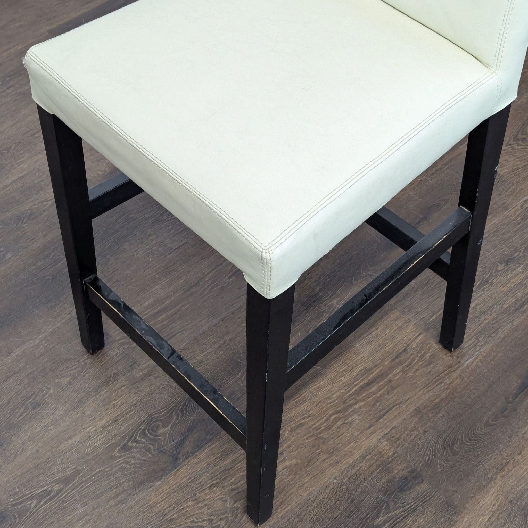 Crate & Barrel Leather Bar Stool with Wood Legs - Thumbnail 4