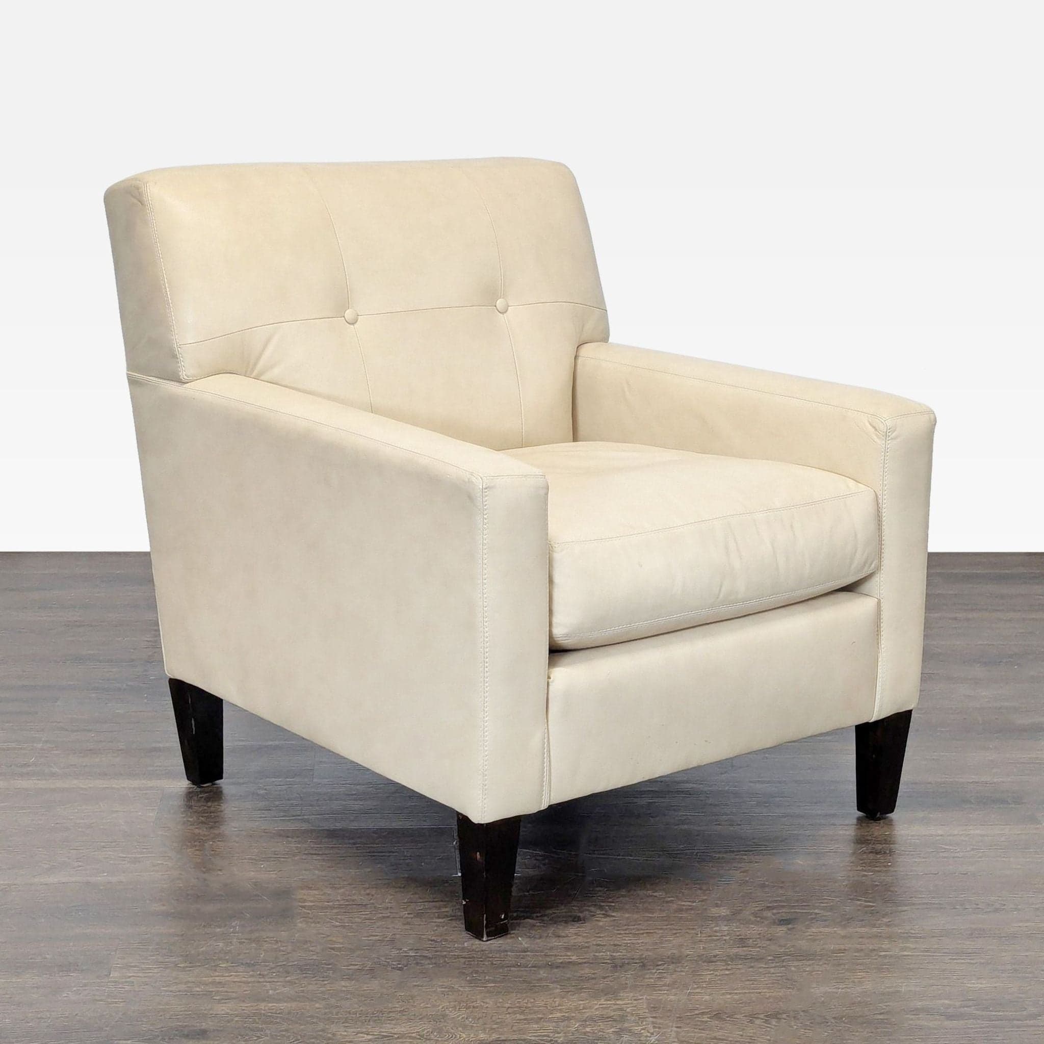 Modern Cream Leather Lounge Chair with Dark Wood Legs - Thumbnail 6