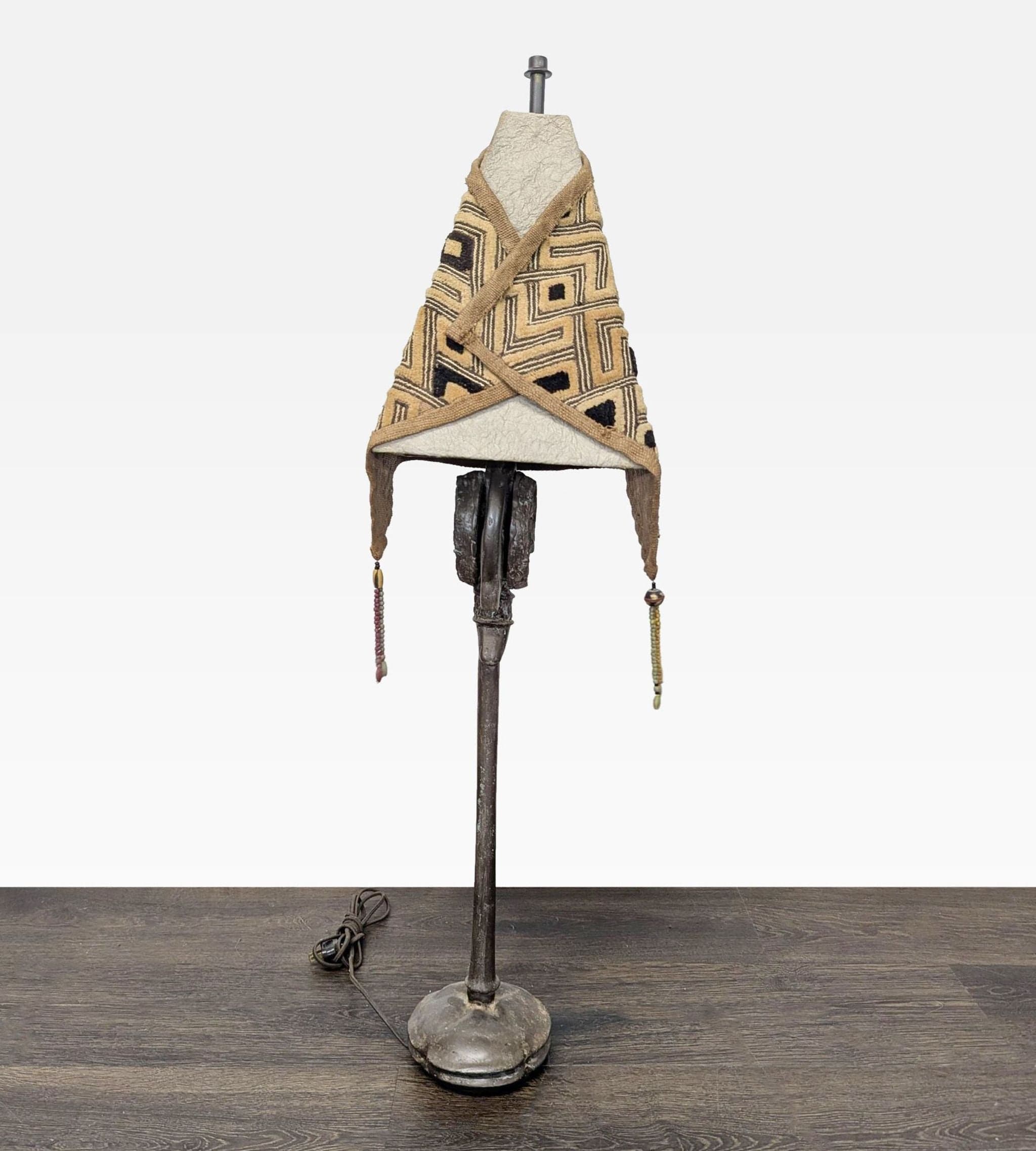 Unique Tribal Table Lamp with Patterned Shade and Decorative Base - Thumbnail 3