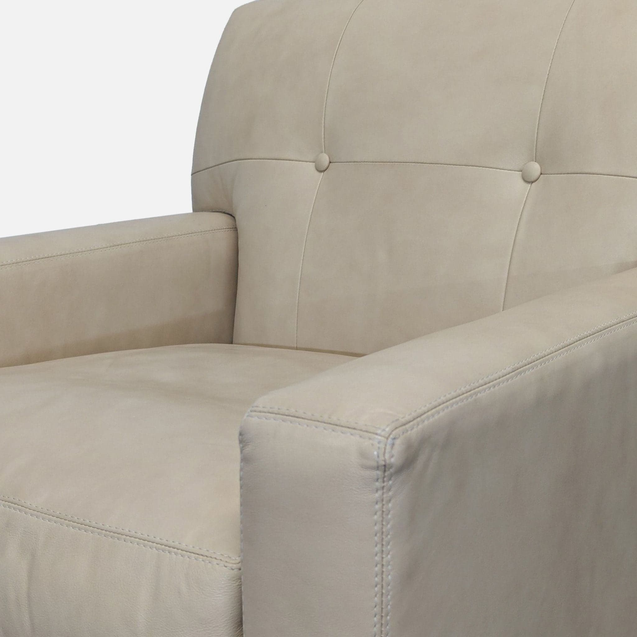 Modern Cream Leather Lounge Chair with Dark Wood Legs - Thumbnail 5