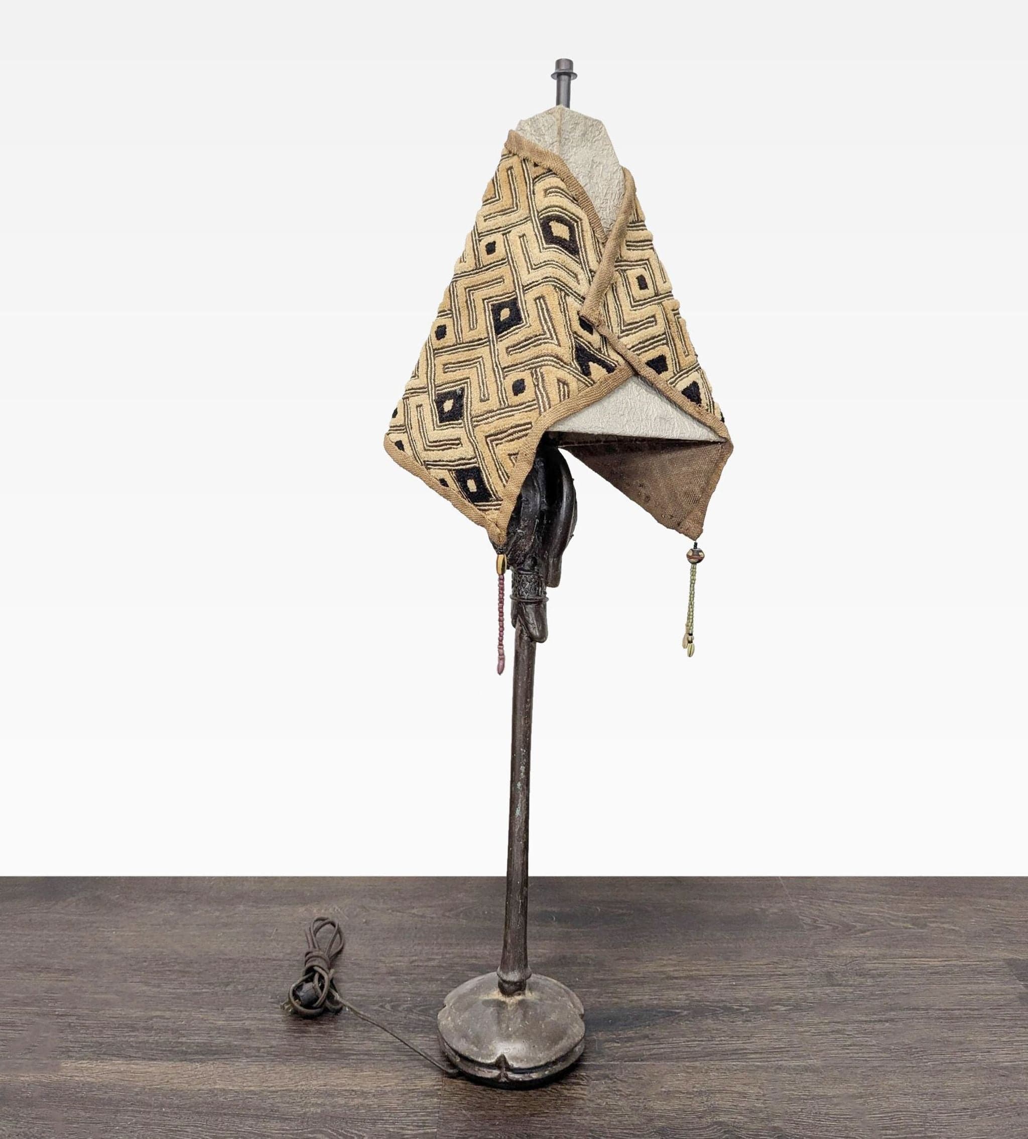 Unique Tribal Table Lamp with Patterned Shade and Decorative Base - Thumbnail 6