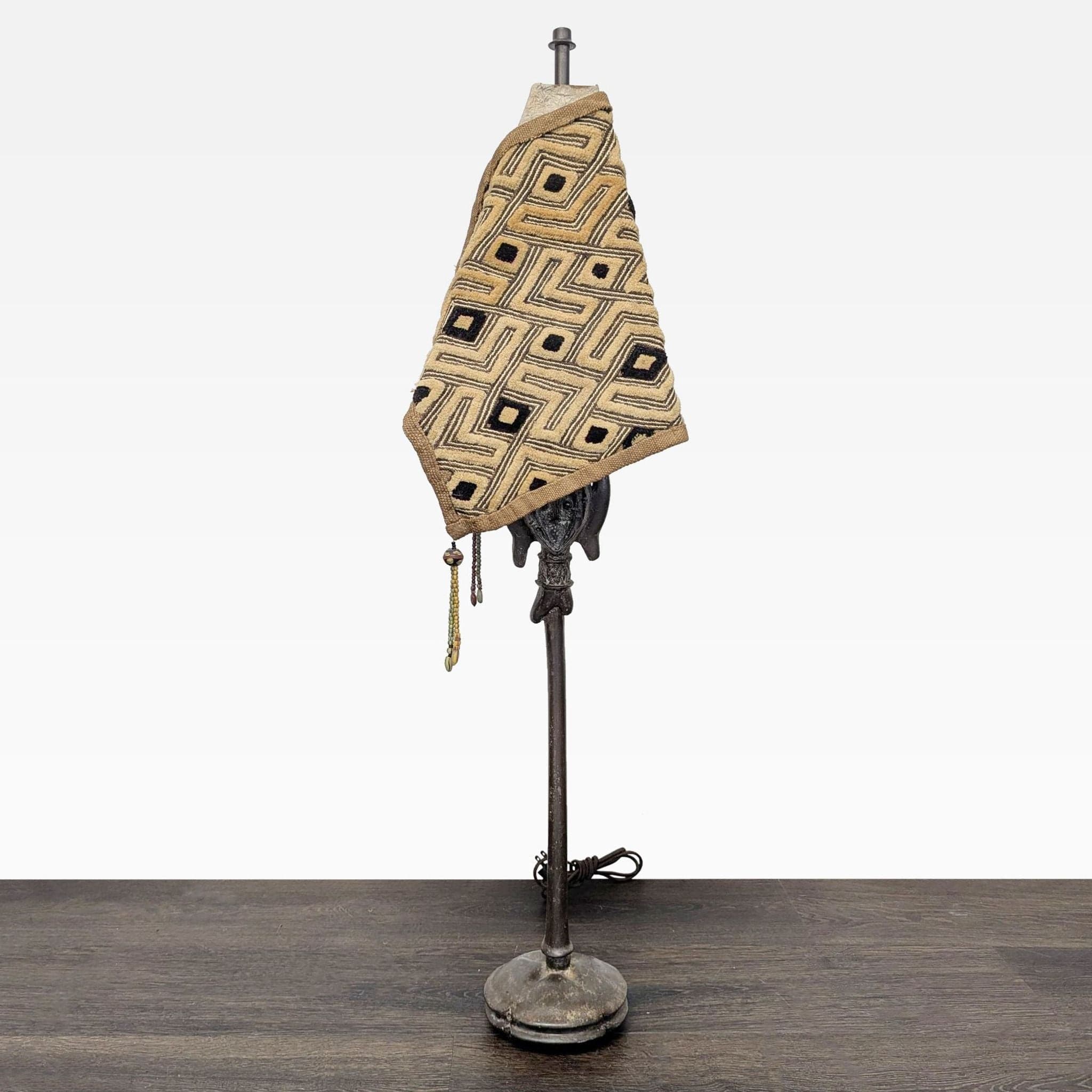 Unique Tribal Table Lamp with Patterned Shade and Decorative Base - Thumbnail 4