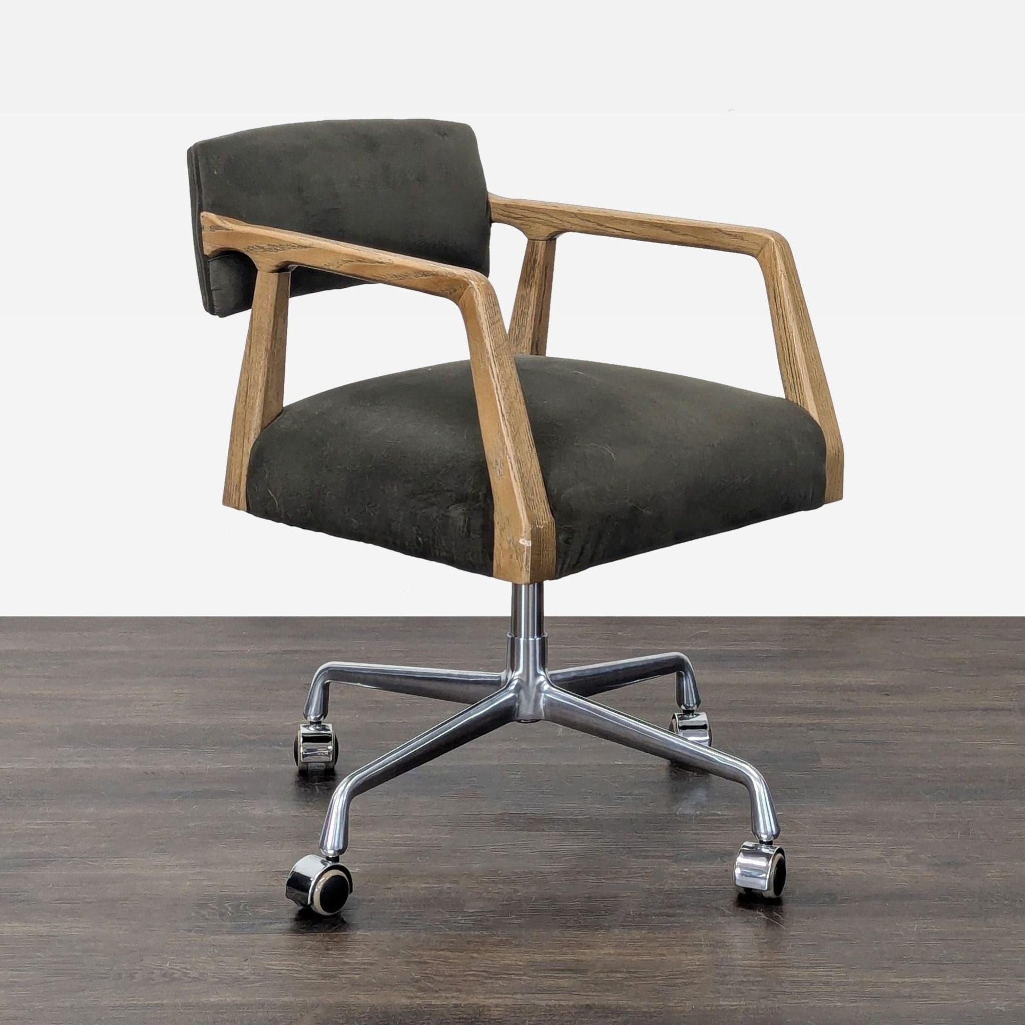 Four Hands Tyler Modern Office Chair with Wood Arms and Metal Base - Thumbnail 5