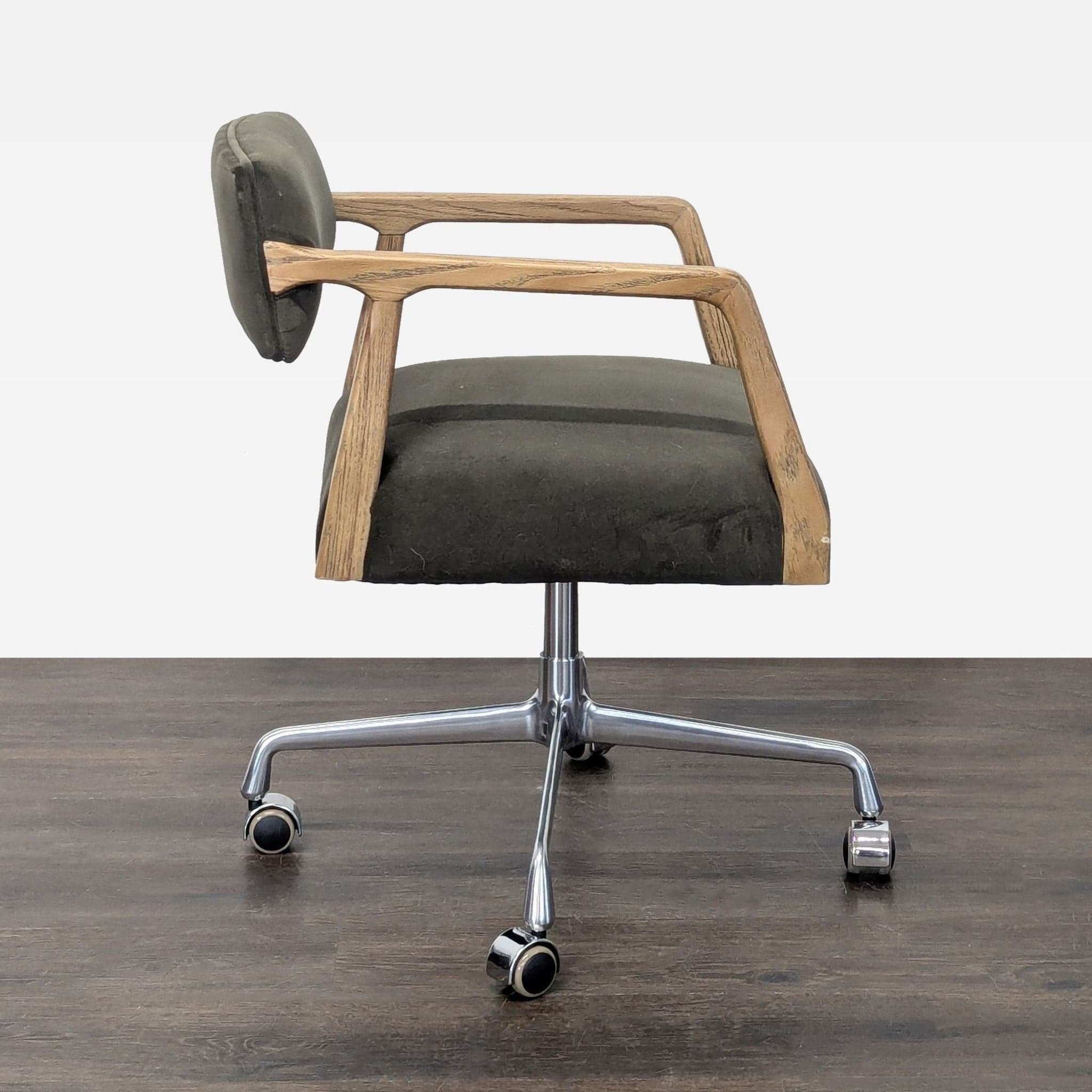 Four Hands Tyler Modern Office Chair with Wood Arms and Metal Base - Thumbnail 4