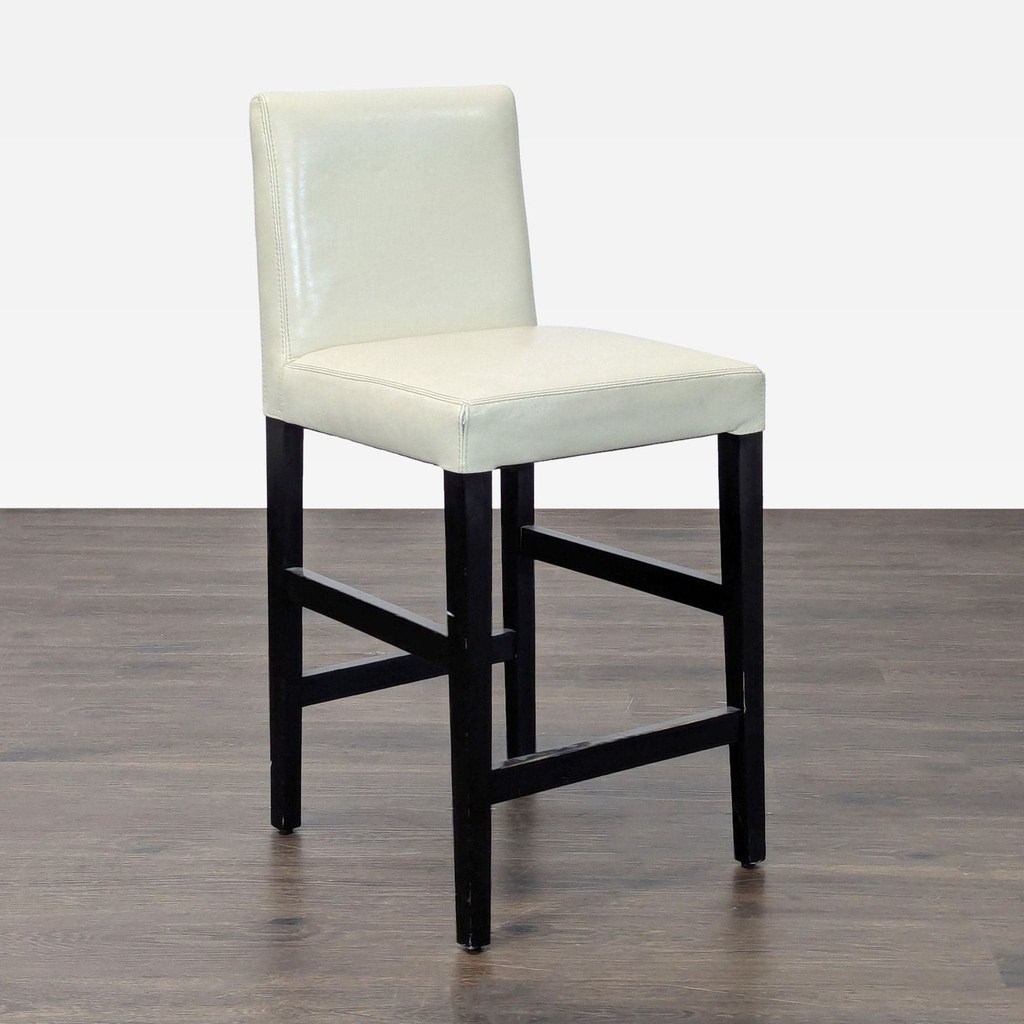 Crate & Barrel Leather Bar Stool with Wood Legs - Thumbnail 2
