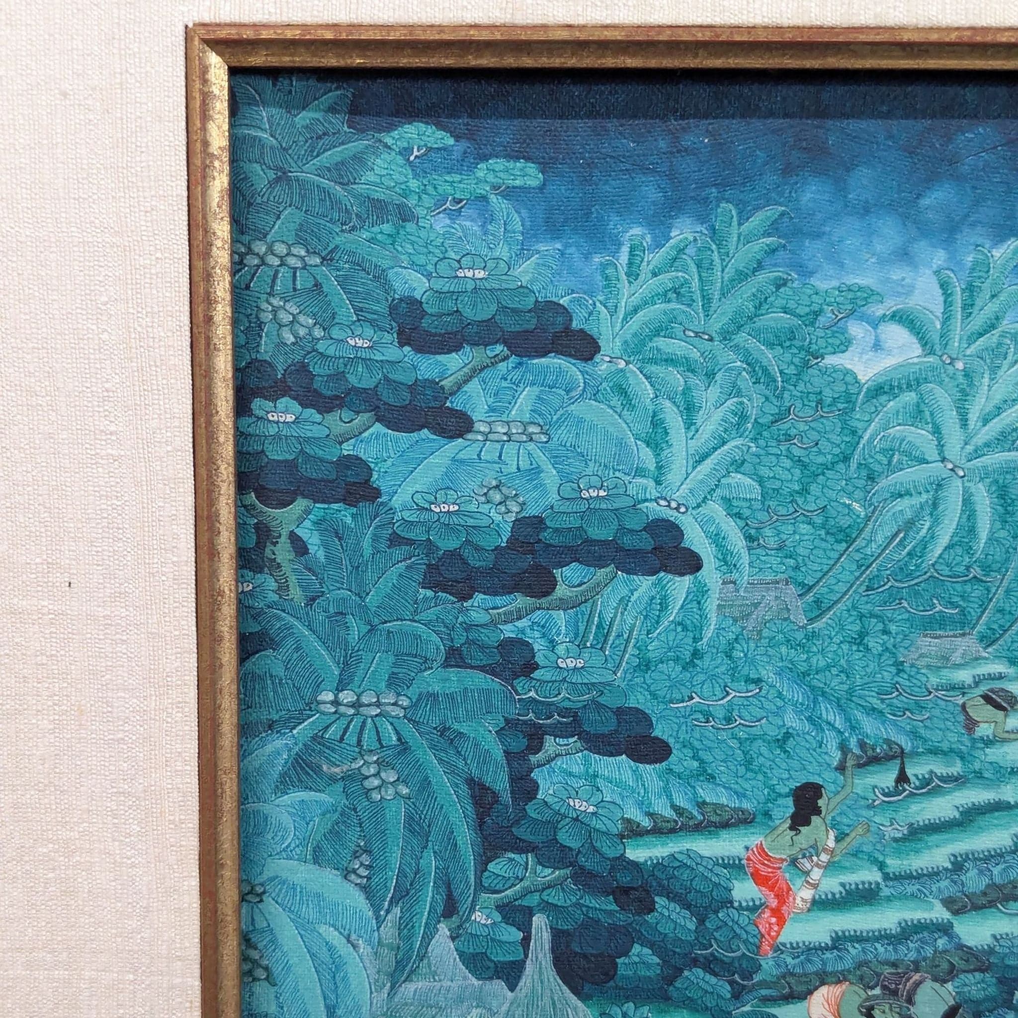Vintage Balinese Style Tropical Landscape Painting, Framed - Thumbnail 3