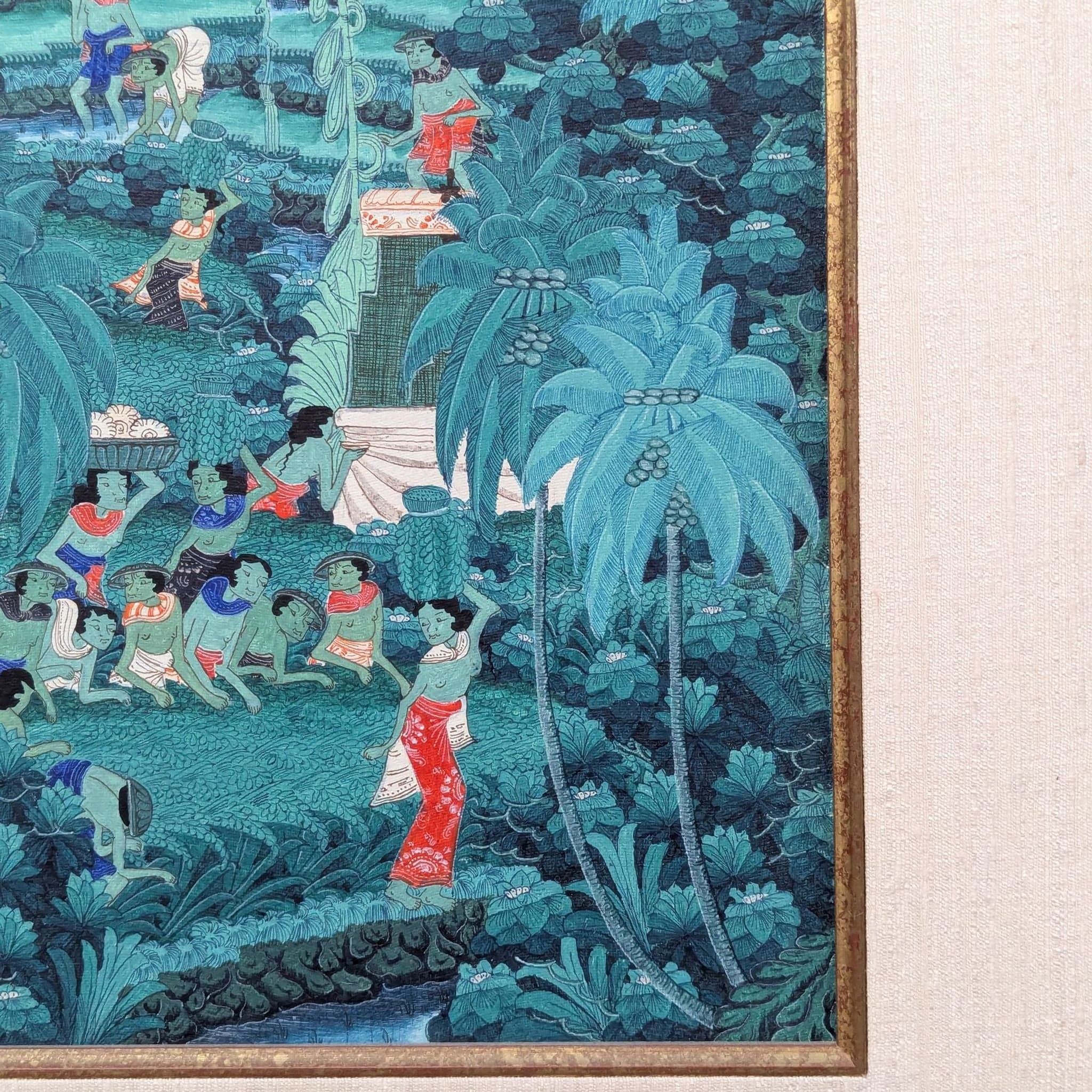 Vintage Balinese Style Tropical Landscape Painting, Framed - Thumbnail 2