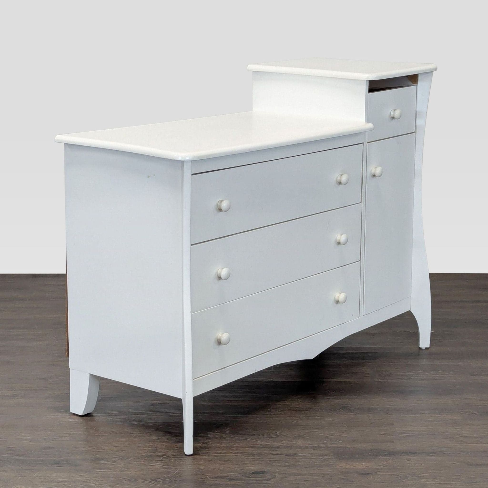 White 4-Drawer Dresser with Cabinet and Open Shelf - Thumbnail 3