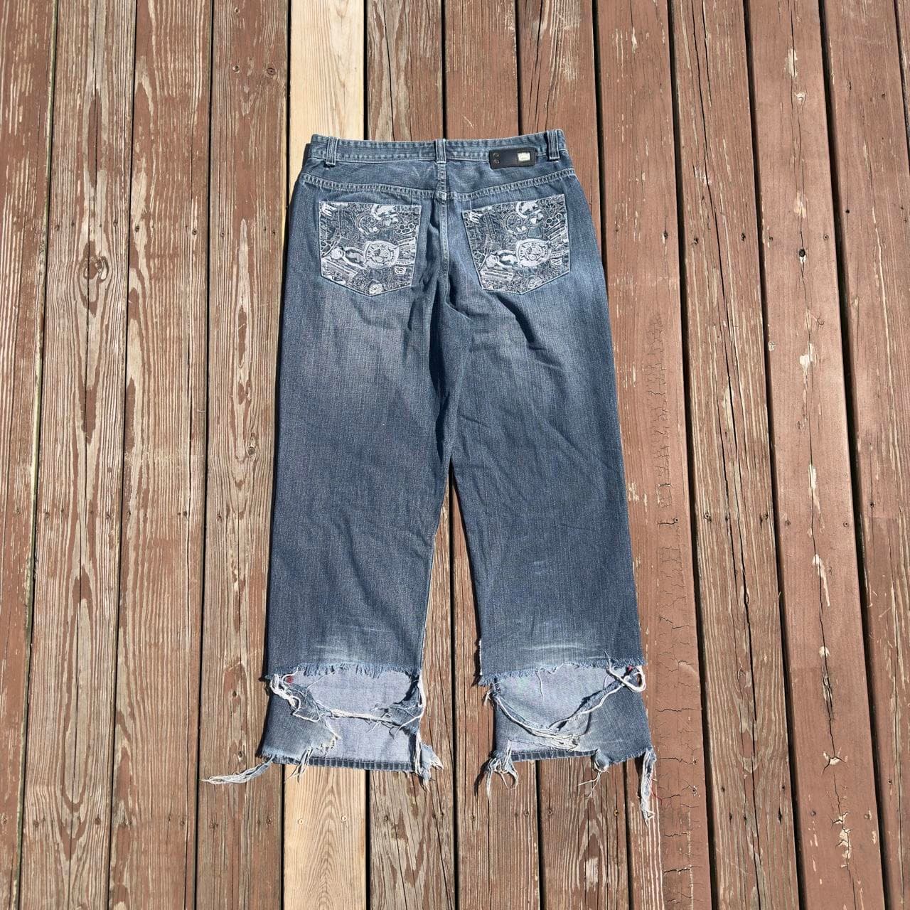 SUPER RARE 90s Ecko Unltd. Distressed Blue Denim Jeans w/ Skull Embroidery - GRAIL - Thumbnail 2