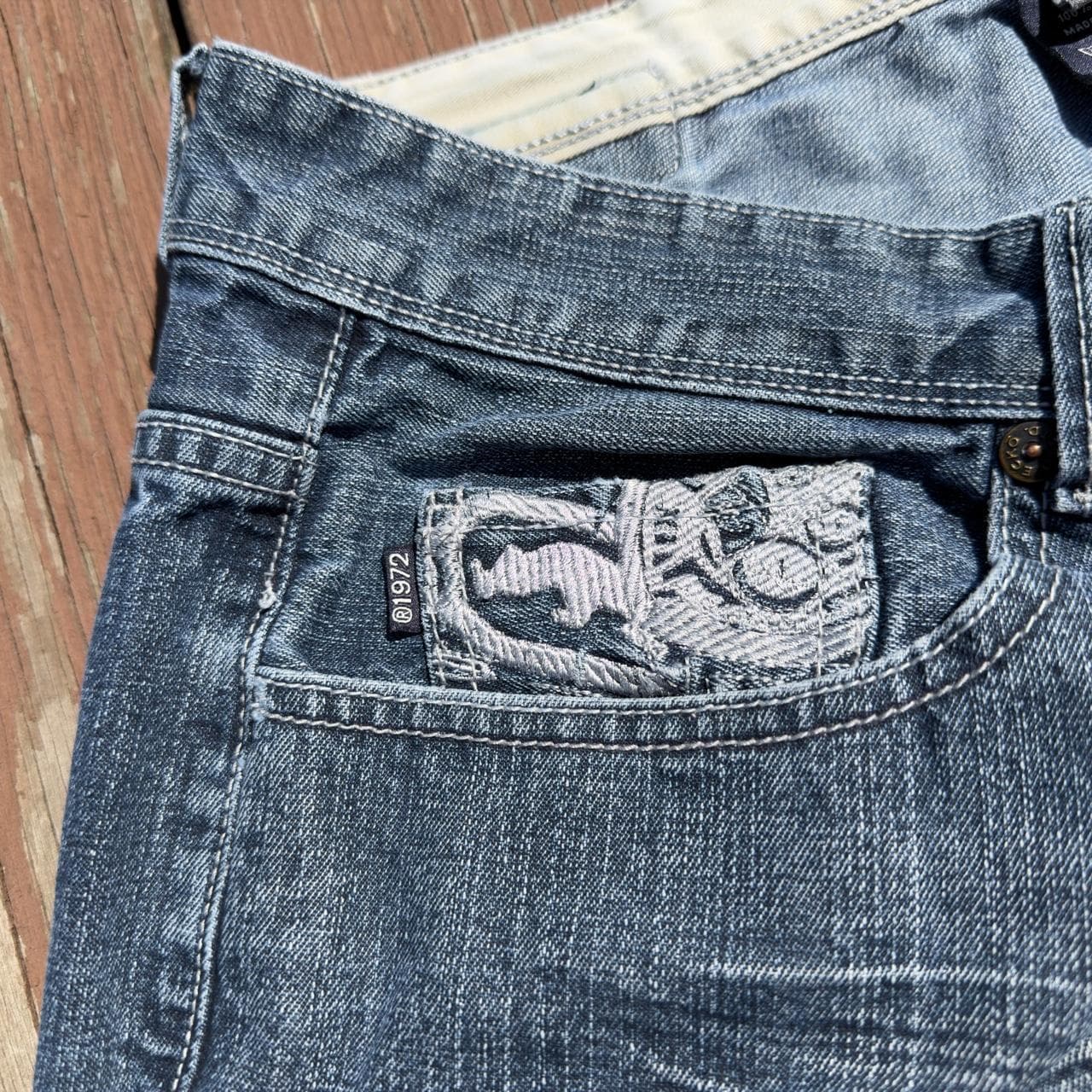 SUPER RARE 90s Ecko Unltd. Distressed Blue Denim Jeans w/ Skull Embroidery - GRAIL - Thumbnail 4