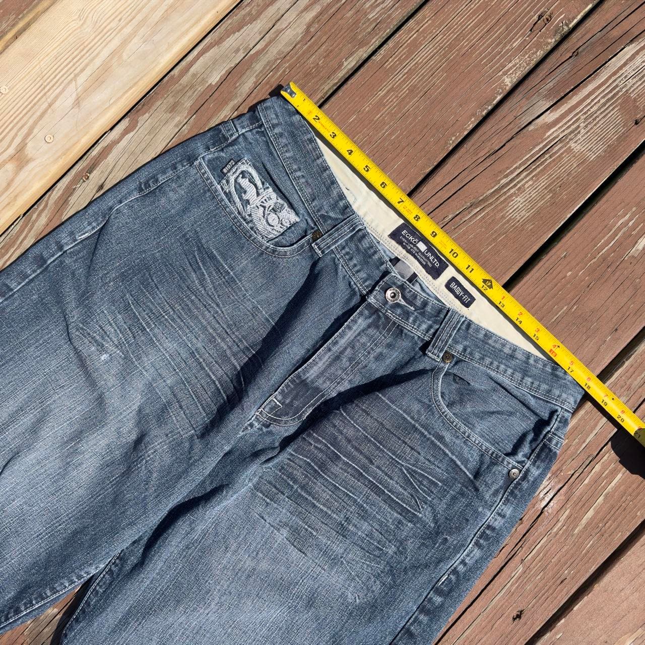 SUPER RARE 90s Ecko Unltd. Distressed Blue Denim Jeans w/ Skull Embroidery - GRAIL - Thumbnail 7