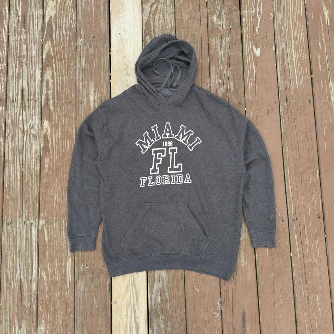 Y2K Vintage Miami Florida Grey Embroidered Hoodie