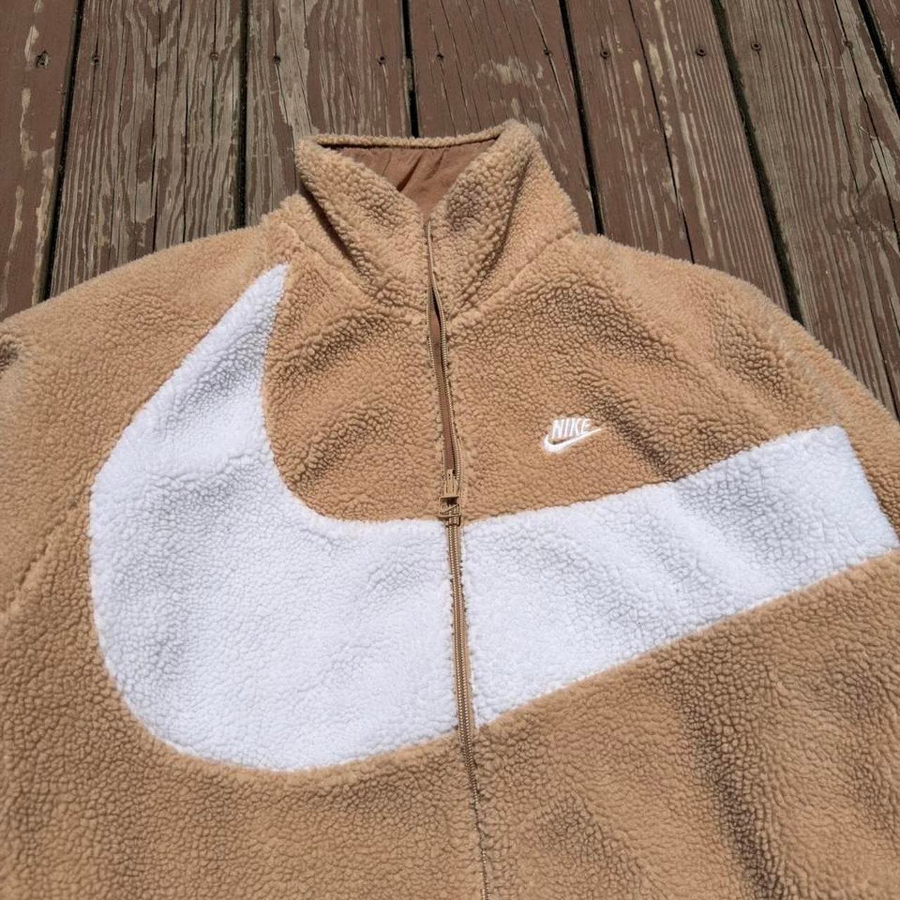 Nike Big Swoosh Reversible Boa Jacket Hemp White Asia Sizing BQ6546-200 Fleece Sherpa Puffer - Thumbnail 3