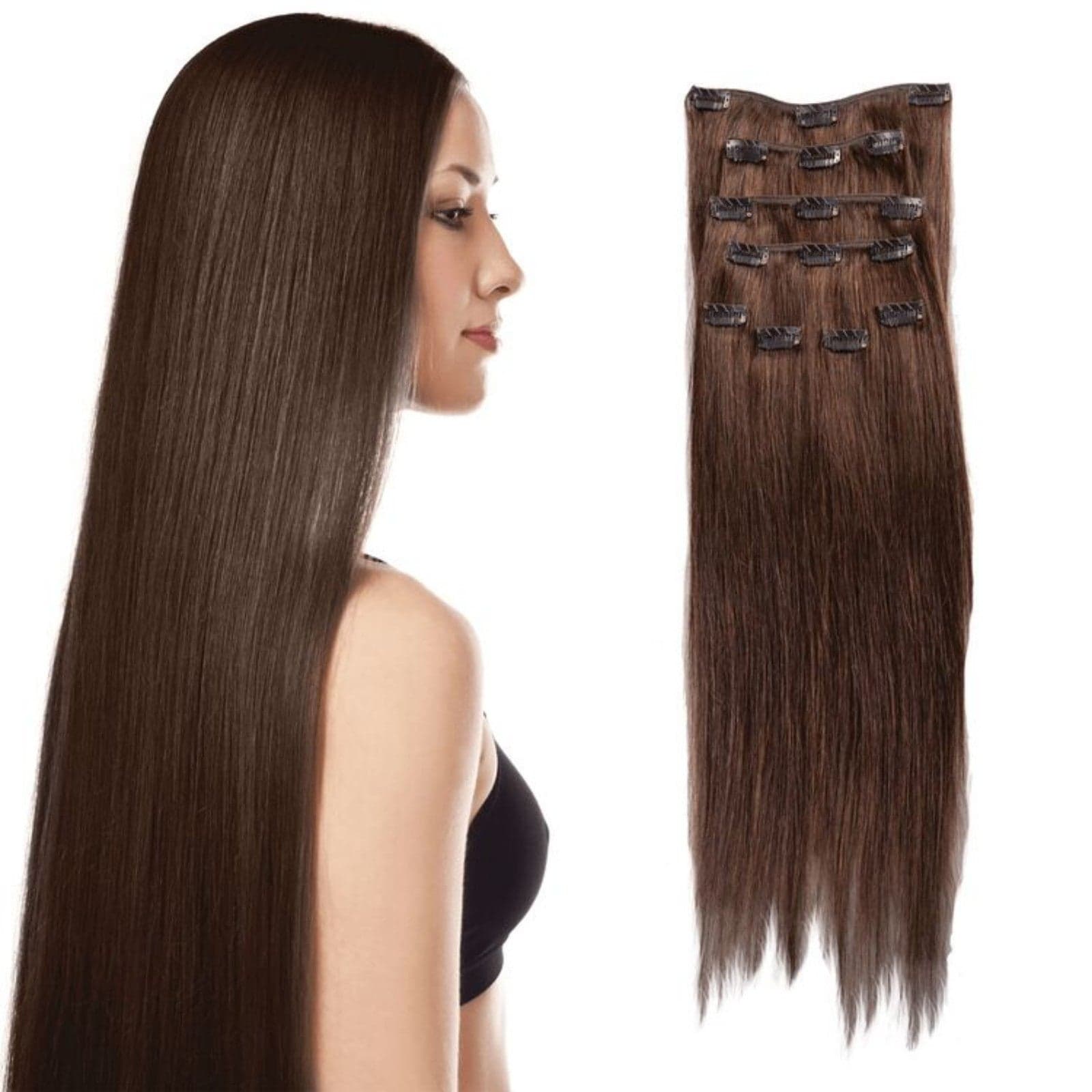 Donna Bella Hair Premium 14" Clip-In Extensions - 100% Human Hair (Darkest Brown - Thumbnail 2