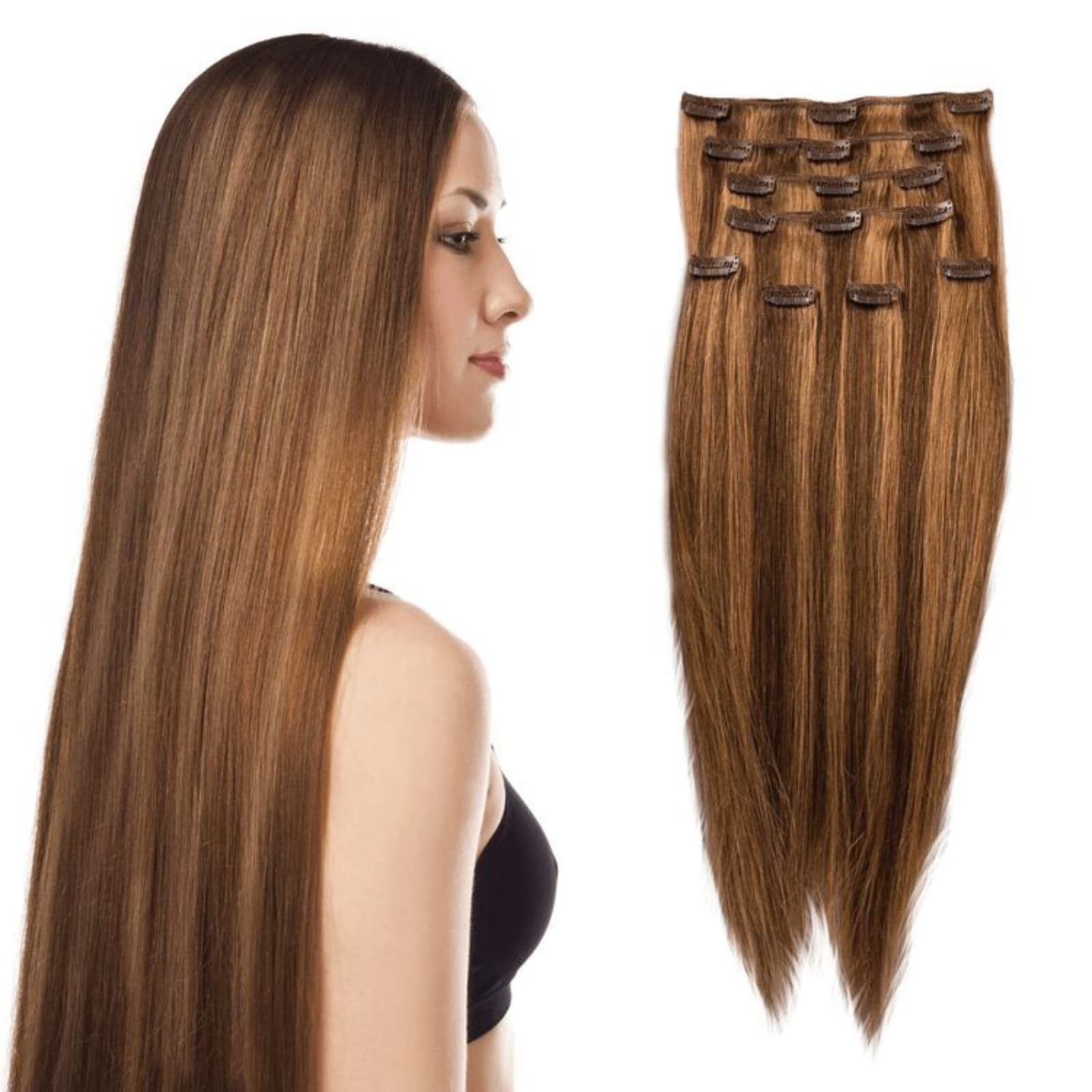 Donna Bella Hair Premium 14" Clip-In Extensions - 100% Human Hair (Dark Chestnut - Thumbnail 3