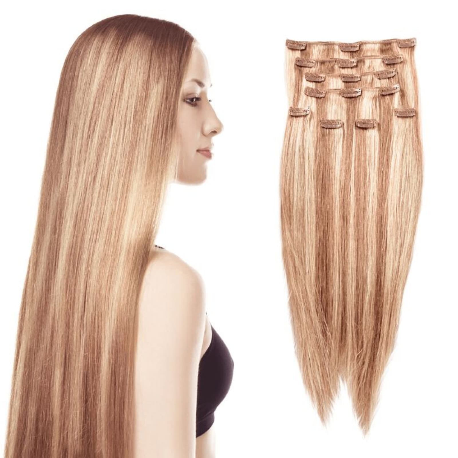 Donna Bella Hair Premium 14" Clip-In Extensions - 100% Human Hair (Light Ash/Blo