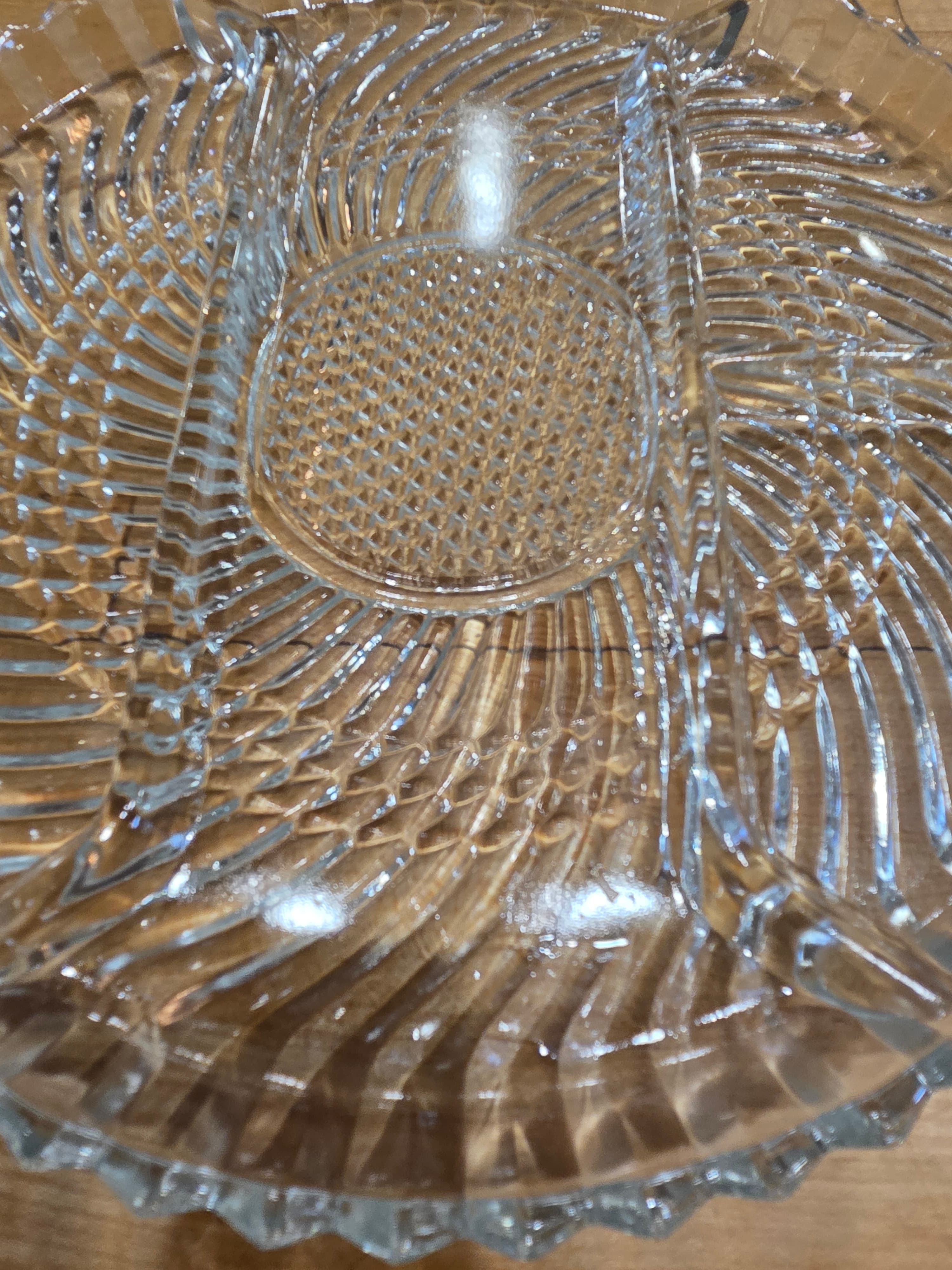 Vintage Dominion Glass Clear Swirl 4 Section Divided Relish Tray 10 Inch - Thumbnail 2