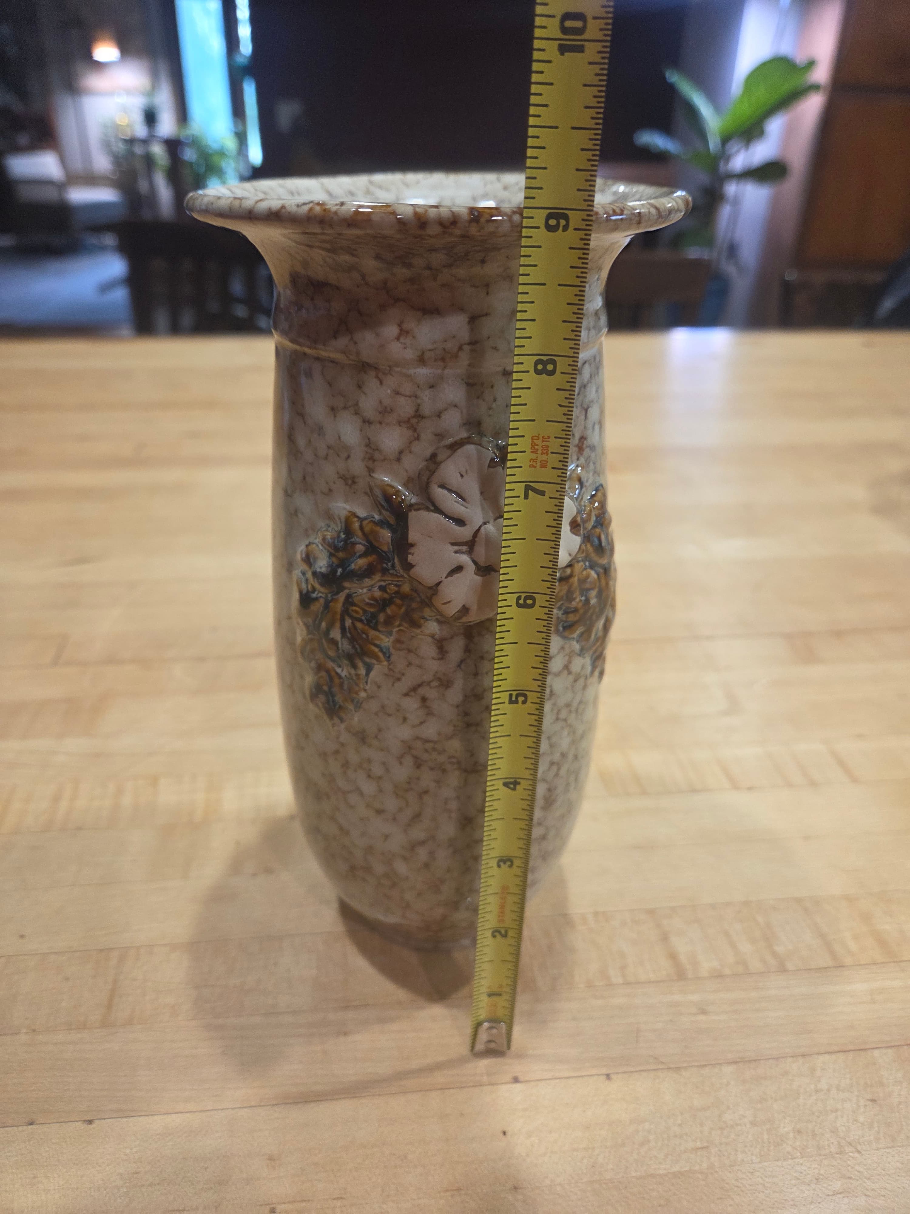 Vintage Japanese Studio Pottery Stoneware Vase Raised Floral Crackle Glaze - Thumbnail 8