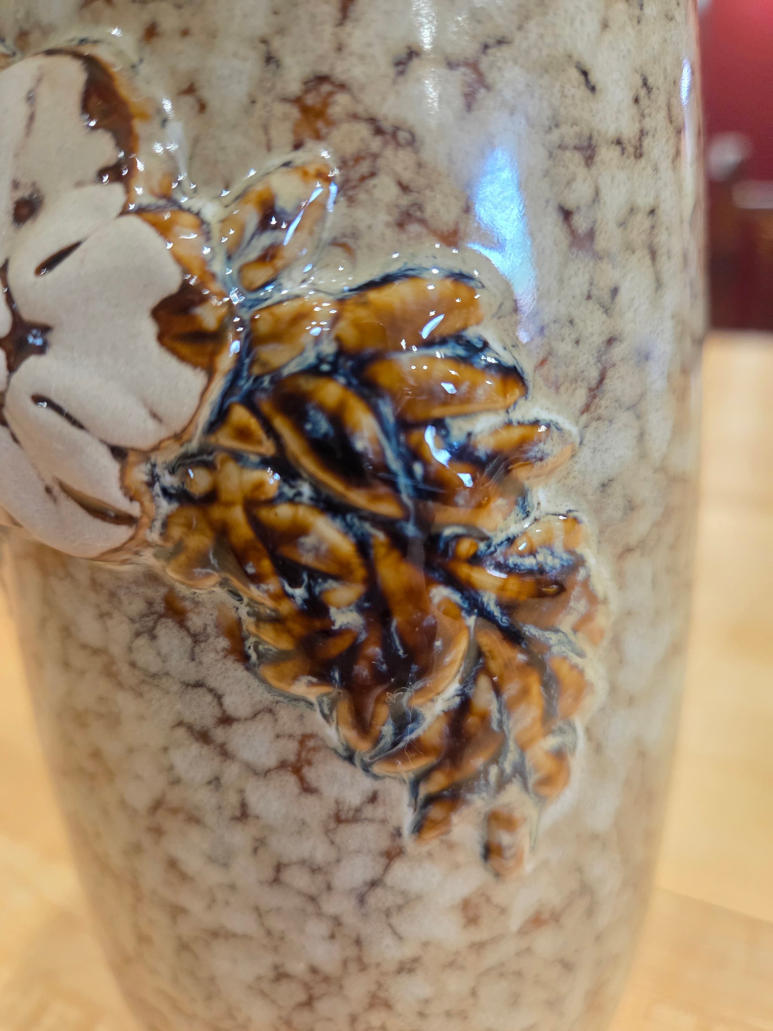 Vintage Japanese Studio Pottery Stoneware Vase Raised Floral Crackle Glaze - Thumbnail 2