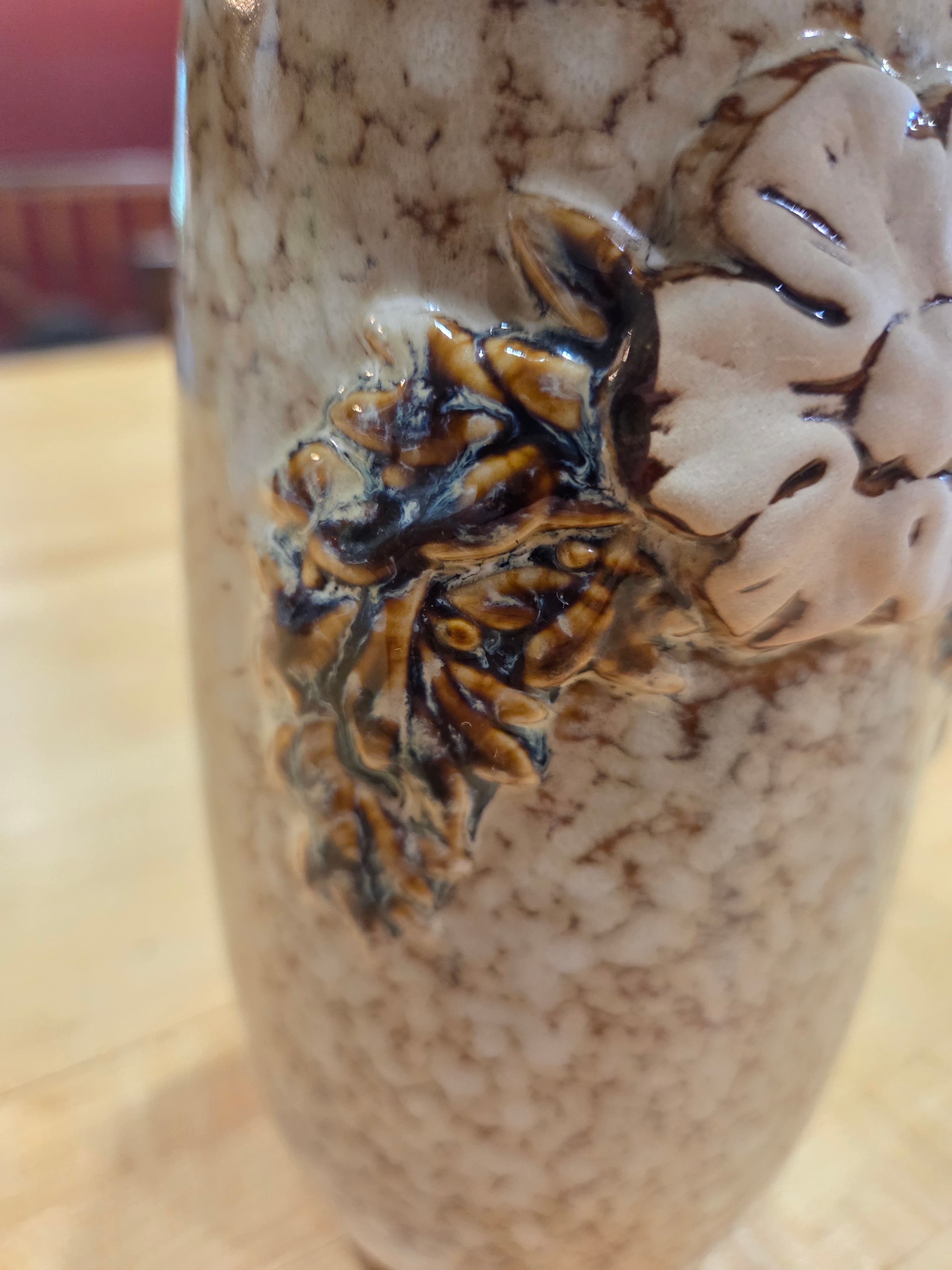 Vintage Japanese Studio Pottery Stoneware Vase Raised Floral Crackle Glaze - Thumbnail 4