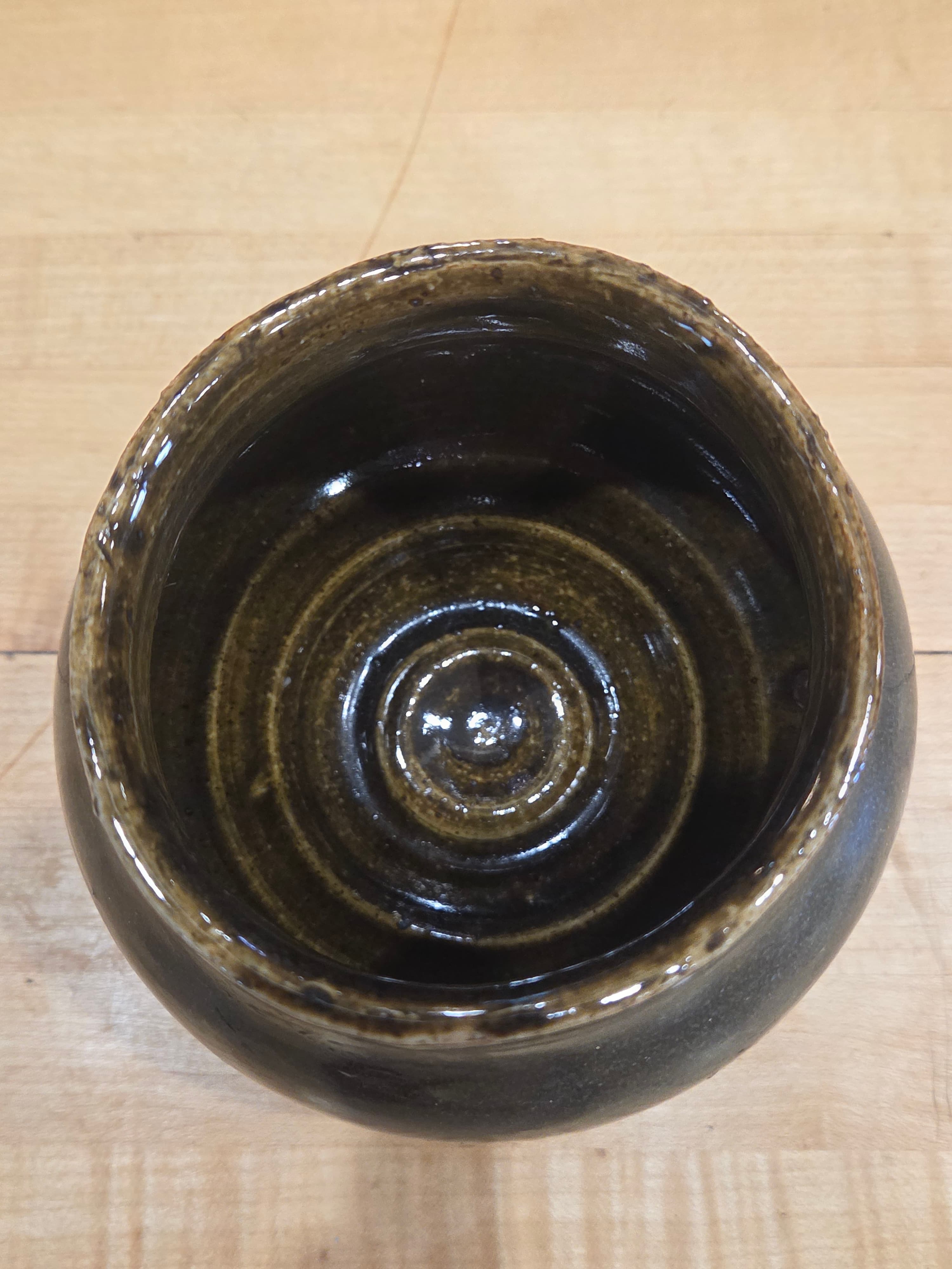 Vintage Japanese Studio Pottery Tenmoku Glaze Stoneware Jar Small Pot Vessel - Thumbnail 2