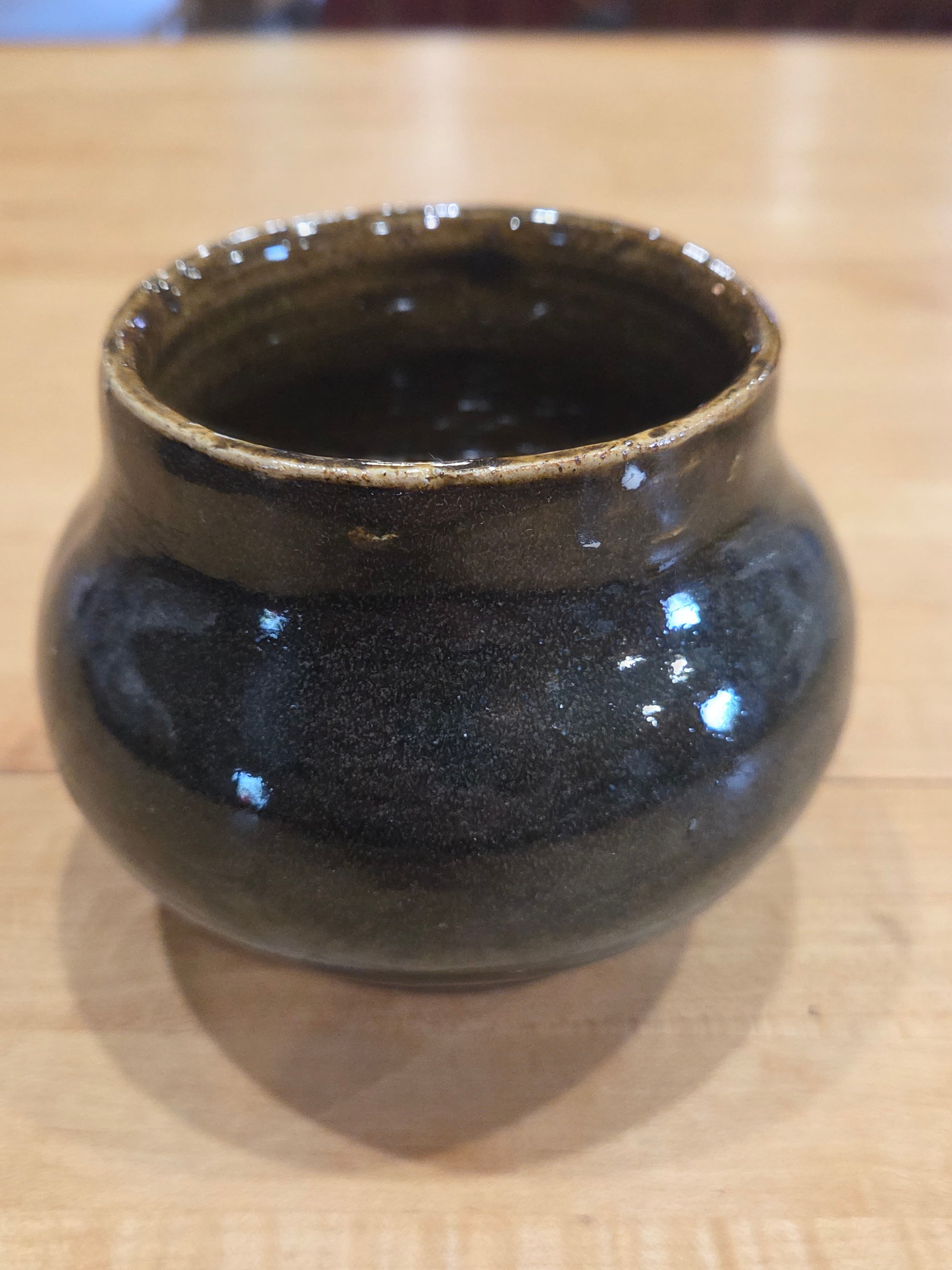 Vintage Japanese Studio Pottery Tenmoku Glaze Stoneware Jar Small Pot Vessel