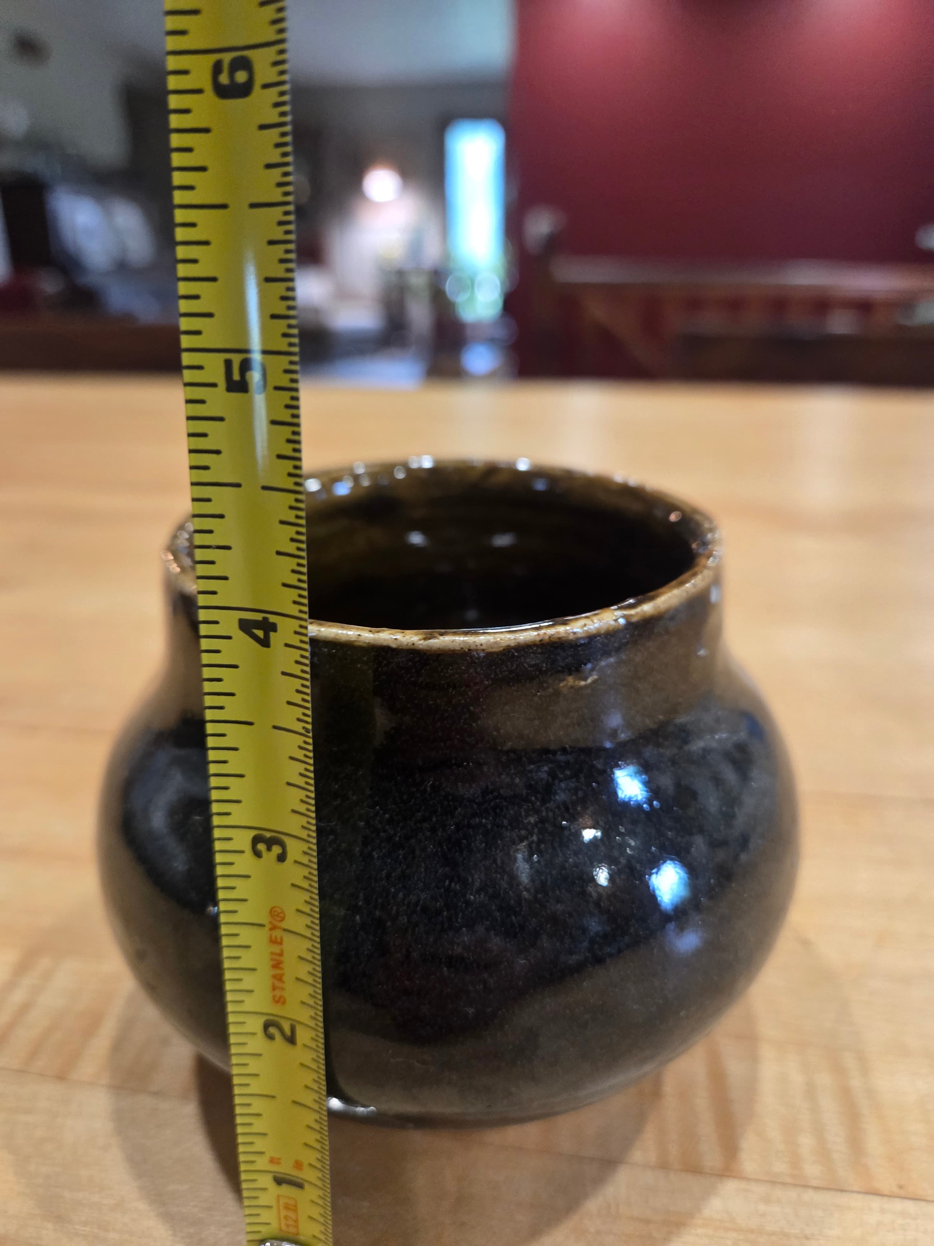 Vintage Japanese Studio Pottery Tenmoku Glaze Stoneware Jar Small Pot Vessel - Thumbnail 4